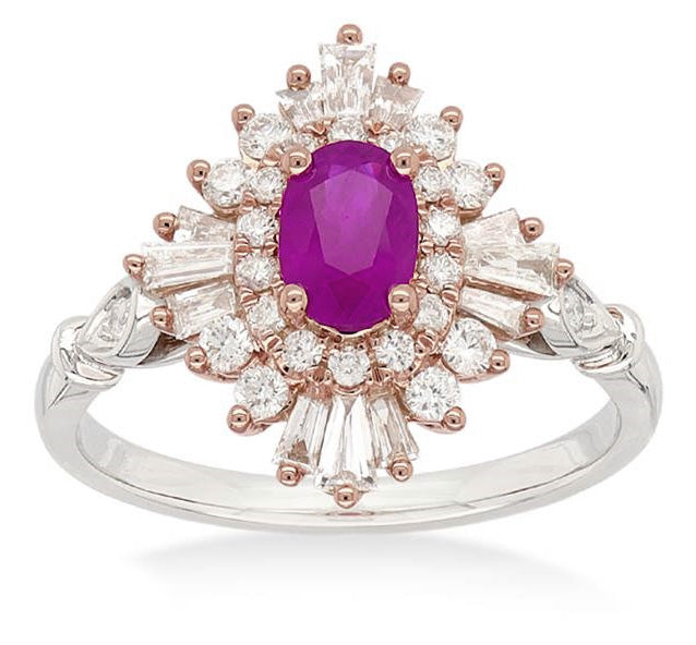 18ct Rose and White Gold, Pink Sapphire and Diamond ring