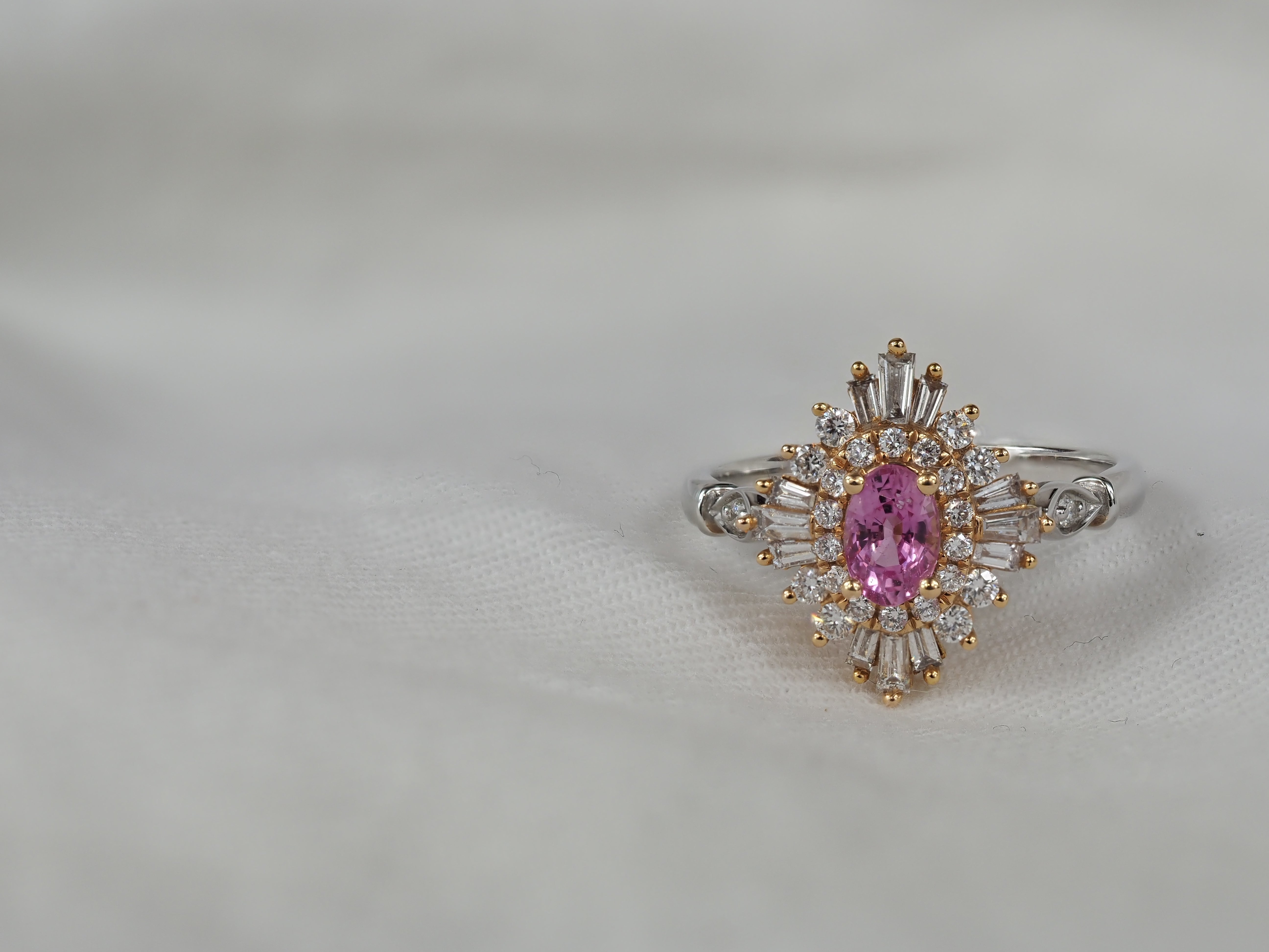 18ct Rose and White Gold, Pink Sapphire and Diamond ring