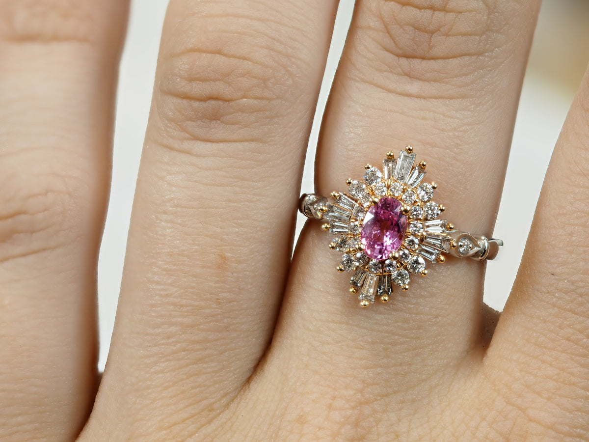 18ct Rose and White Gold, Pink Sapphire and Diamond ring