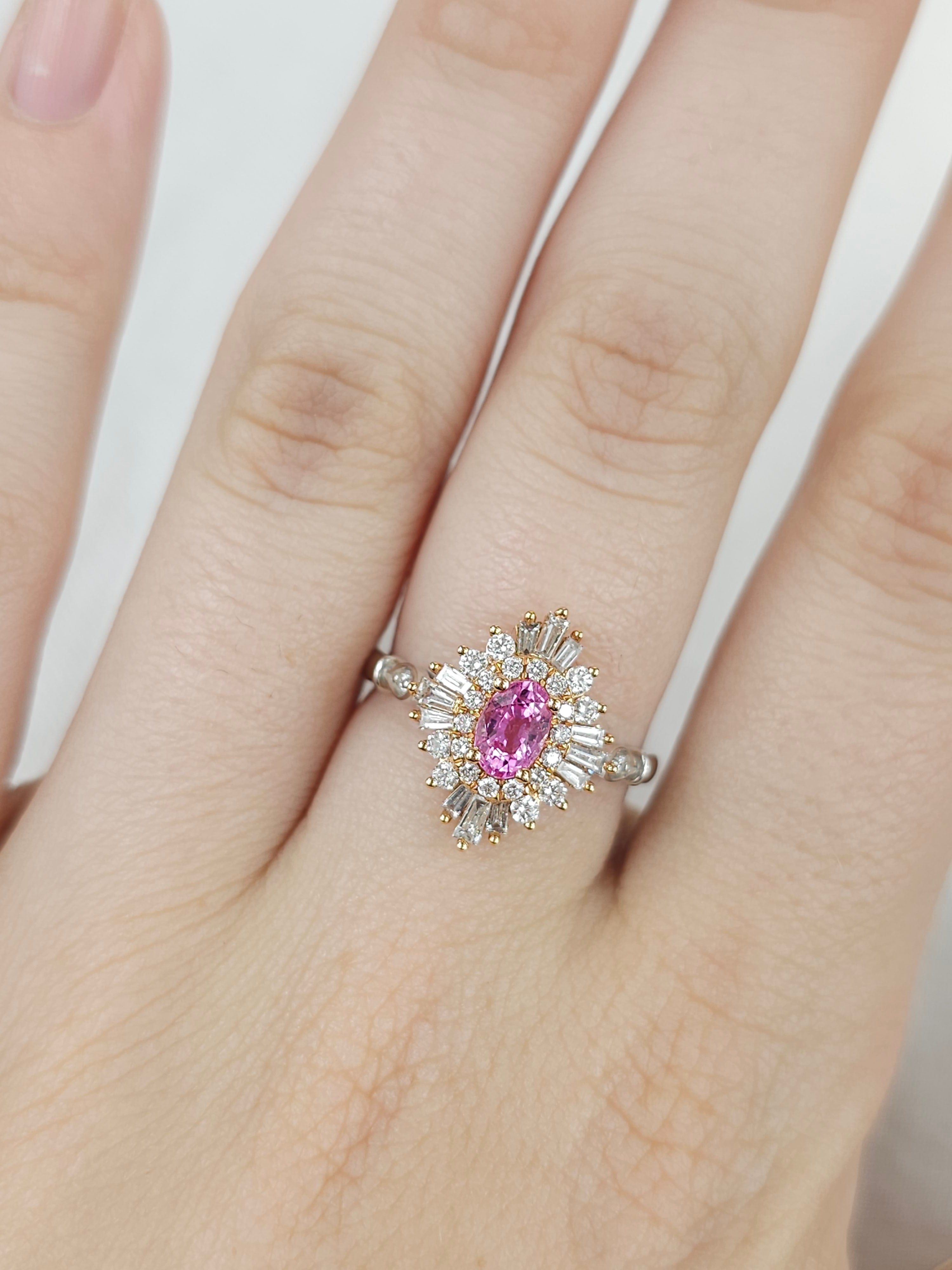 18ct Rose and White Gold, Pink Sapphire and Diamond ring