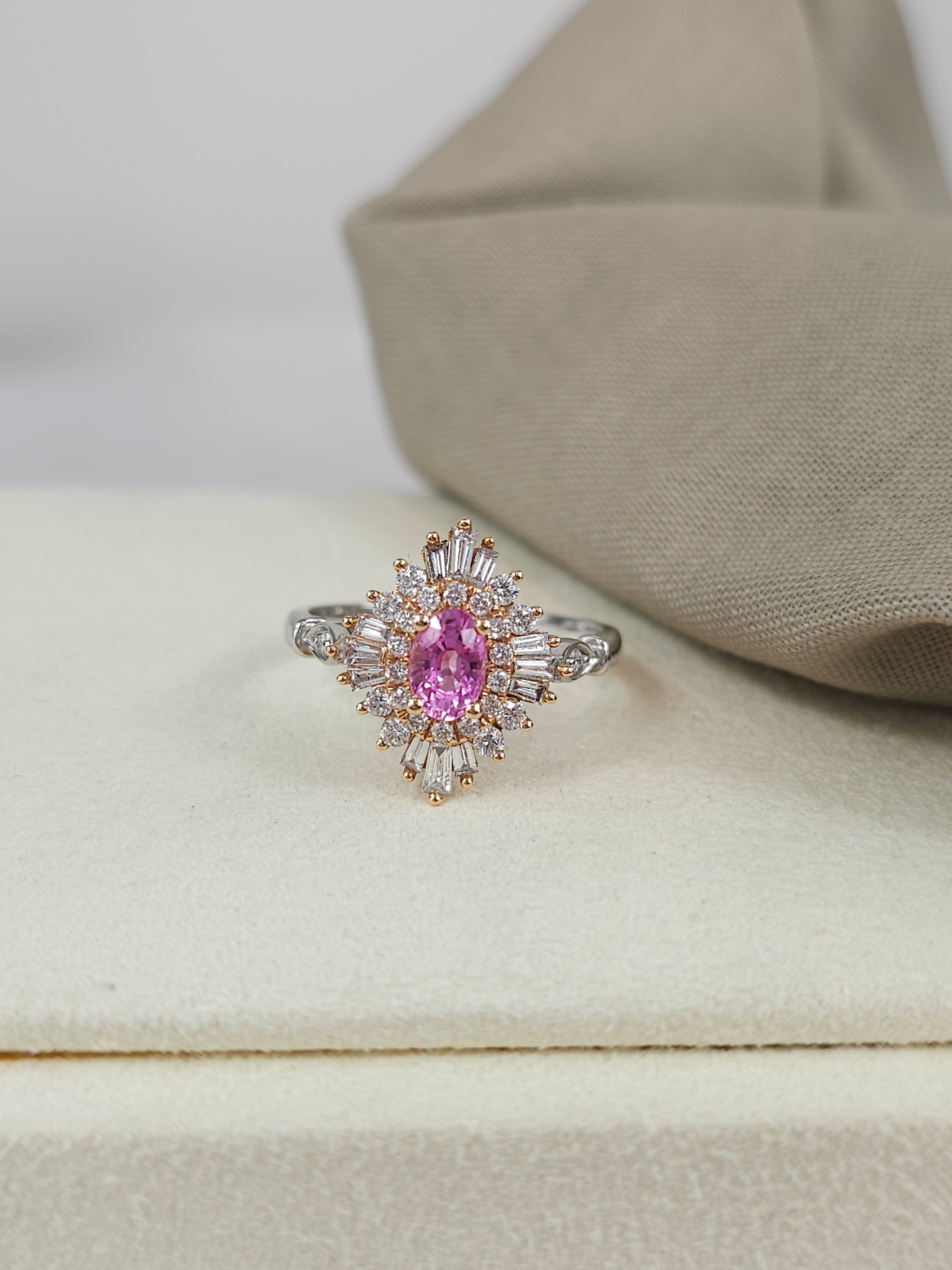 18ct Rose and White Gold, Pink Sapphire and Diamond ring