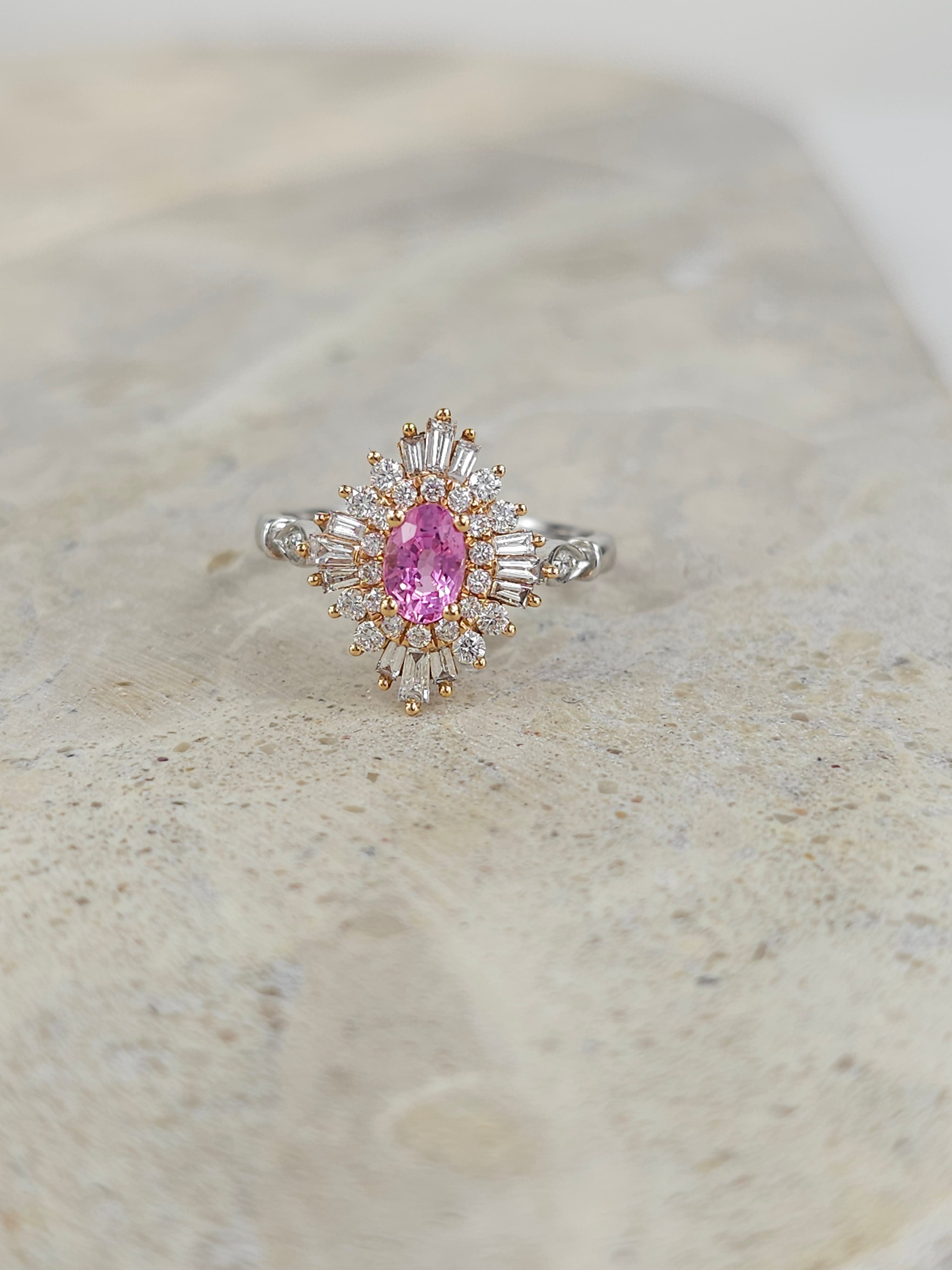 18ct Rose and White Gold, Pink Sapphire and Diamond ring