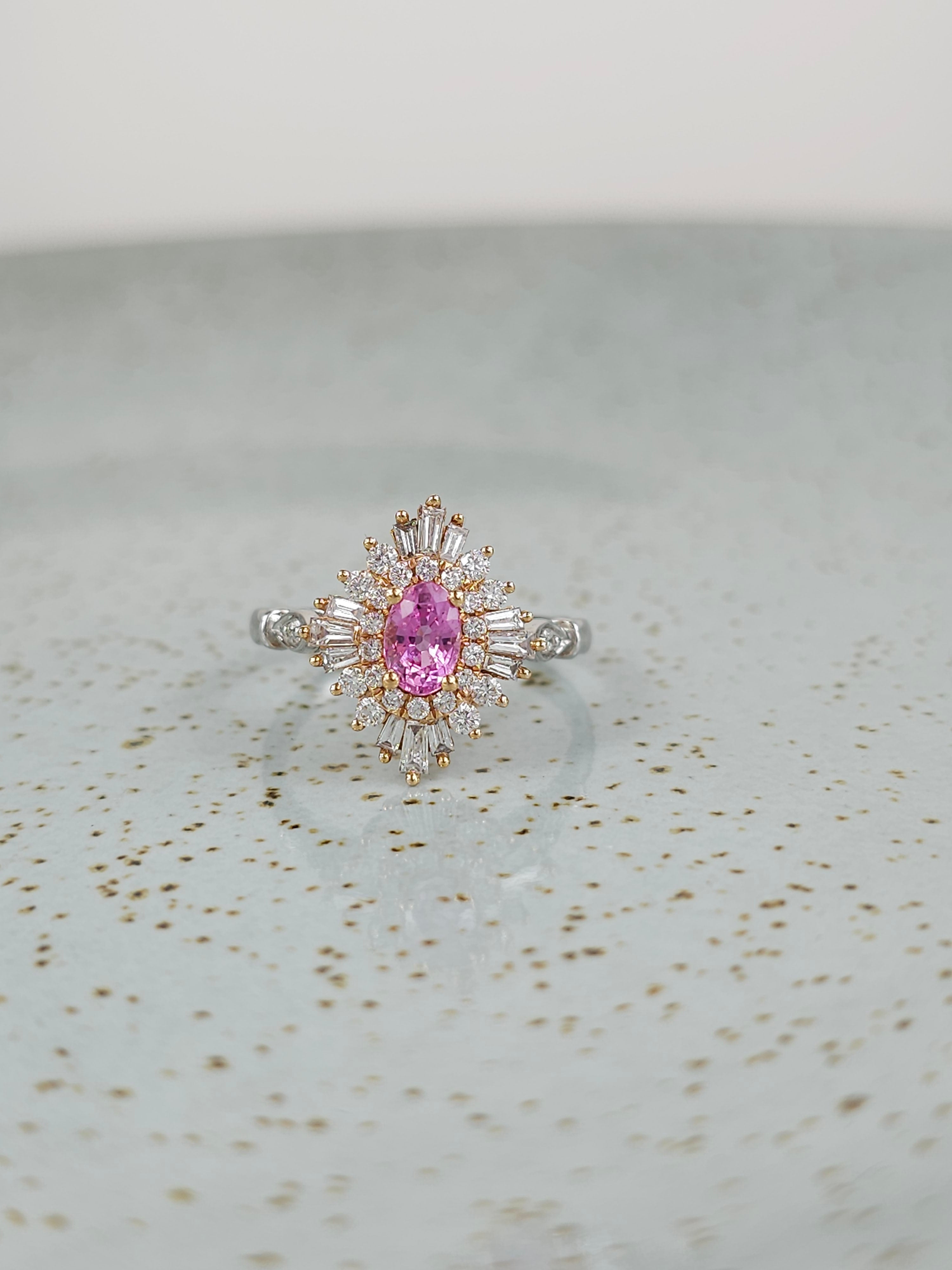 18ct Rose and White Gold, Pink Sapphire and Diamond ring