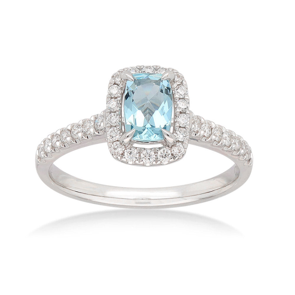 18ct White Gold Aquamarine and Diamond ring