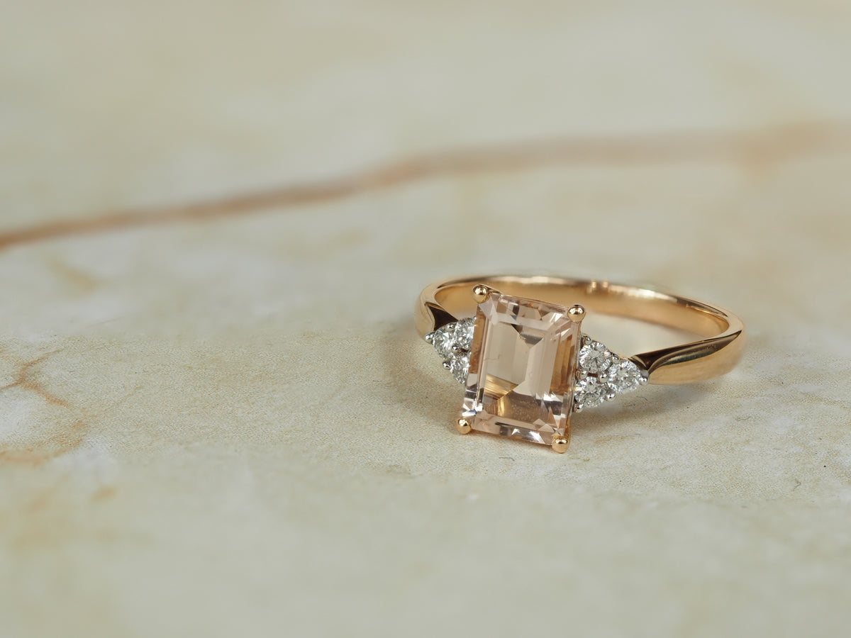 18ct Rose and White Gold Morganite and Diamond Ring