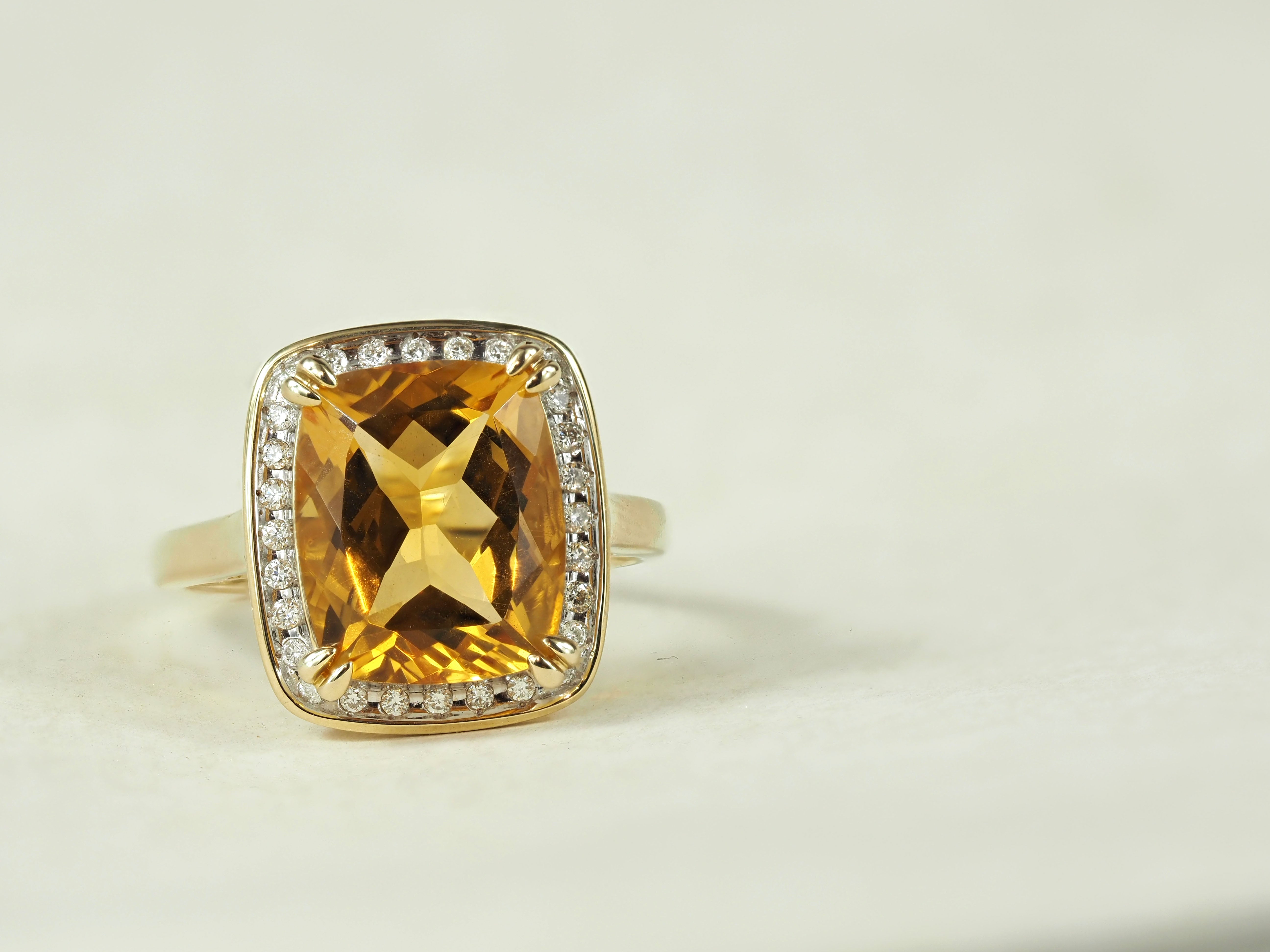 9ct Yellow and White Gold Citrine and Diamond Ring, 12mm x 10mm Centre
