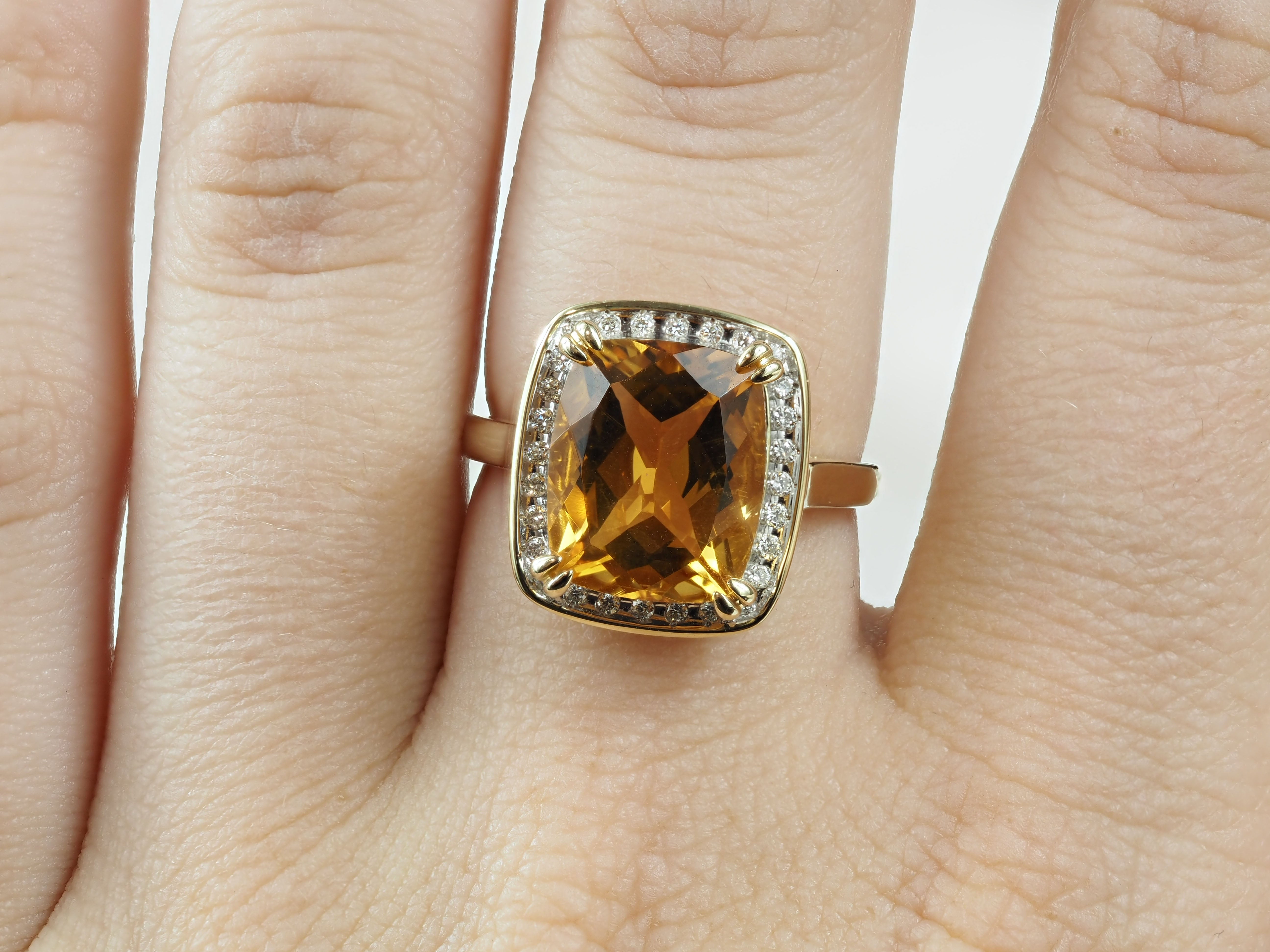 9ct Yellow and White Gold Citrine and Diamond Ring, 12mm x 10mm Centre