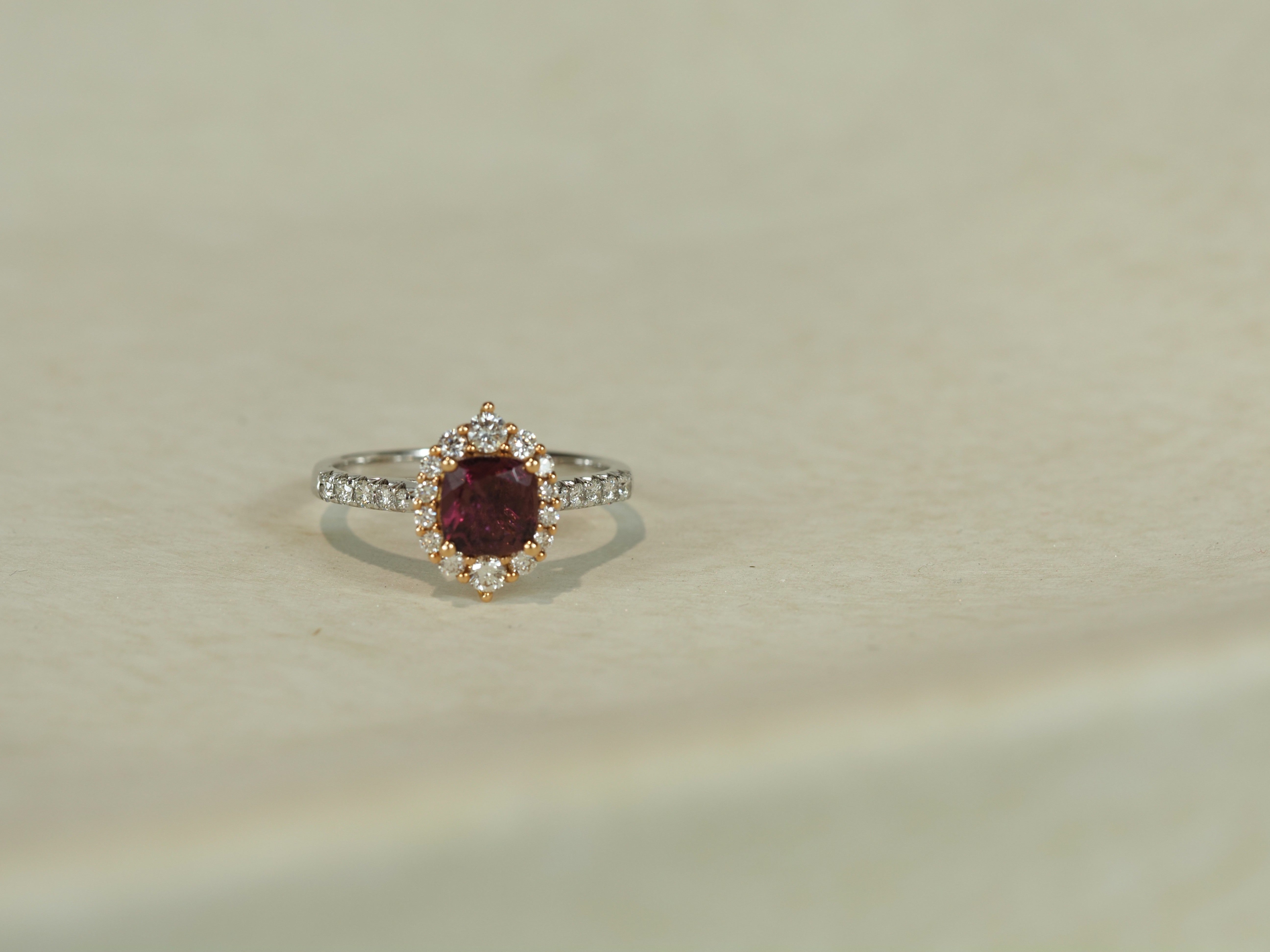 18ct Rose and White Gold Pink Tourmaline and Diamond Ring, 6mm Centre
