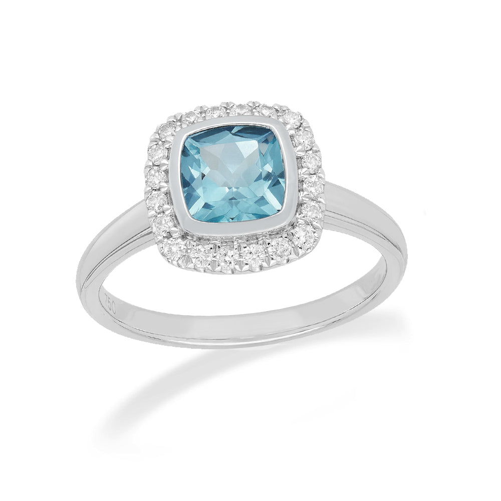 18ct White Gold Aquamarine and Diamond Ring, 6mm Centre