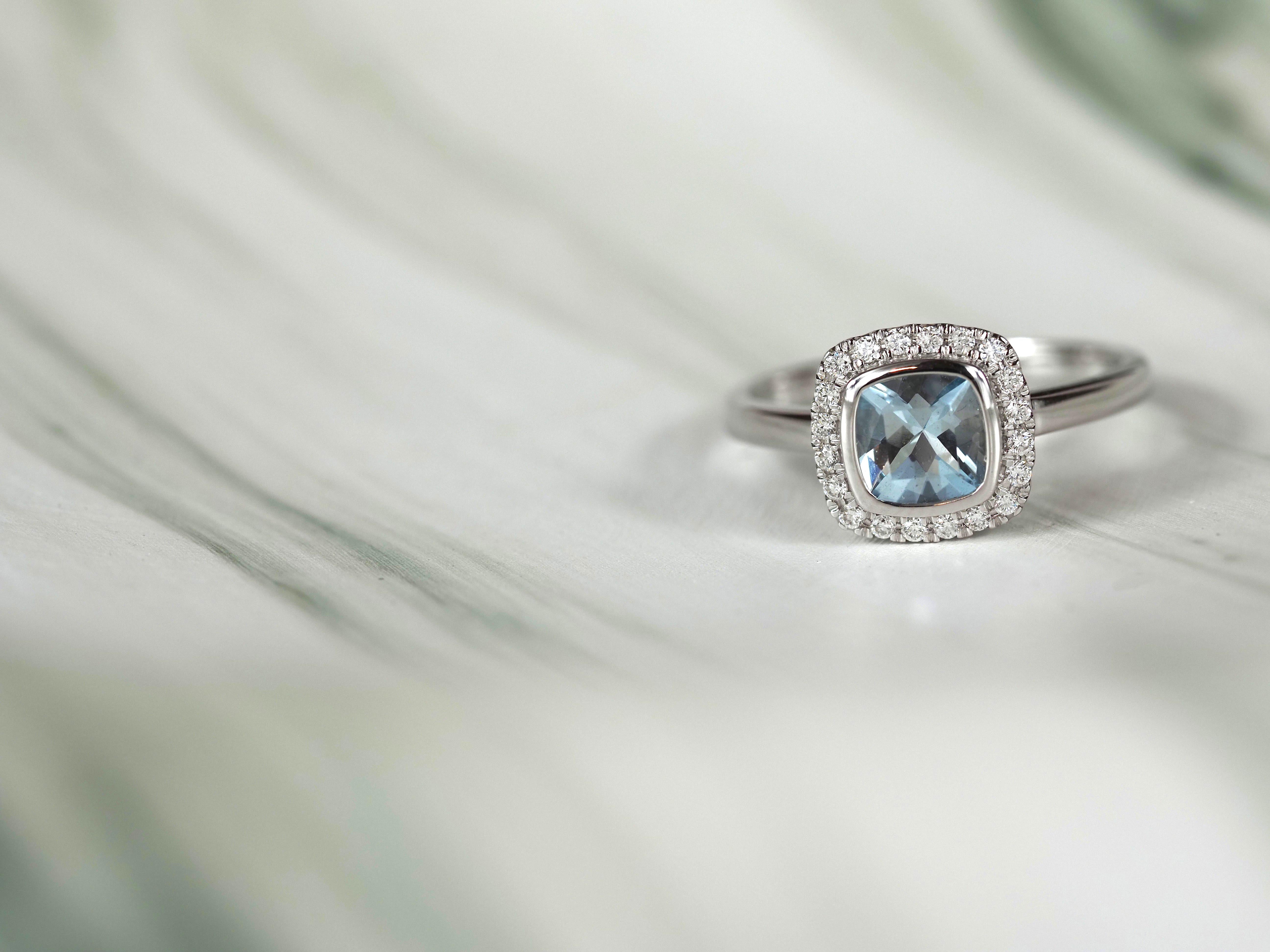 18ct White Gold Aquamarine and Diamond Ring, 6mm Centre