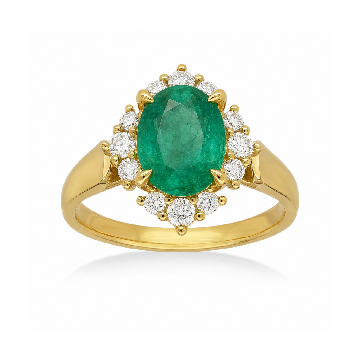 18ct Yellow Gold Emerald and Diamond Ring, 1.64ct Centre