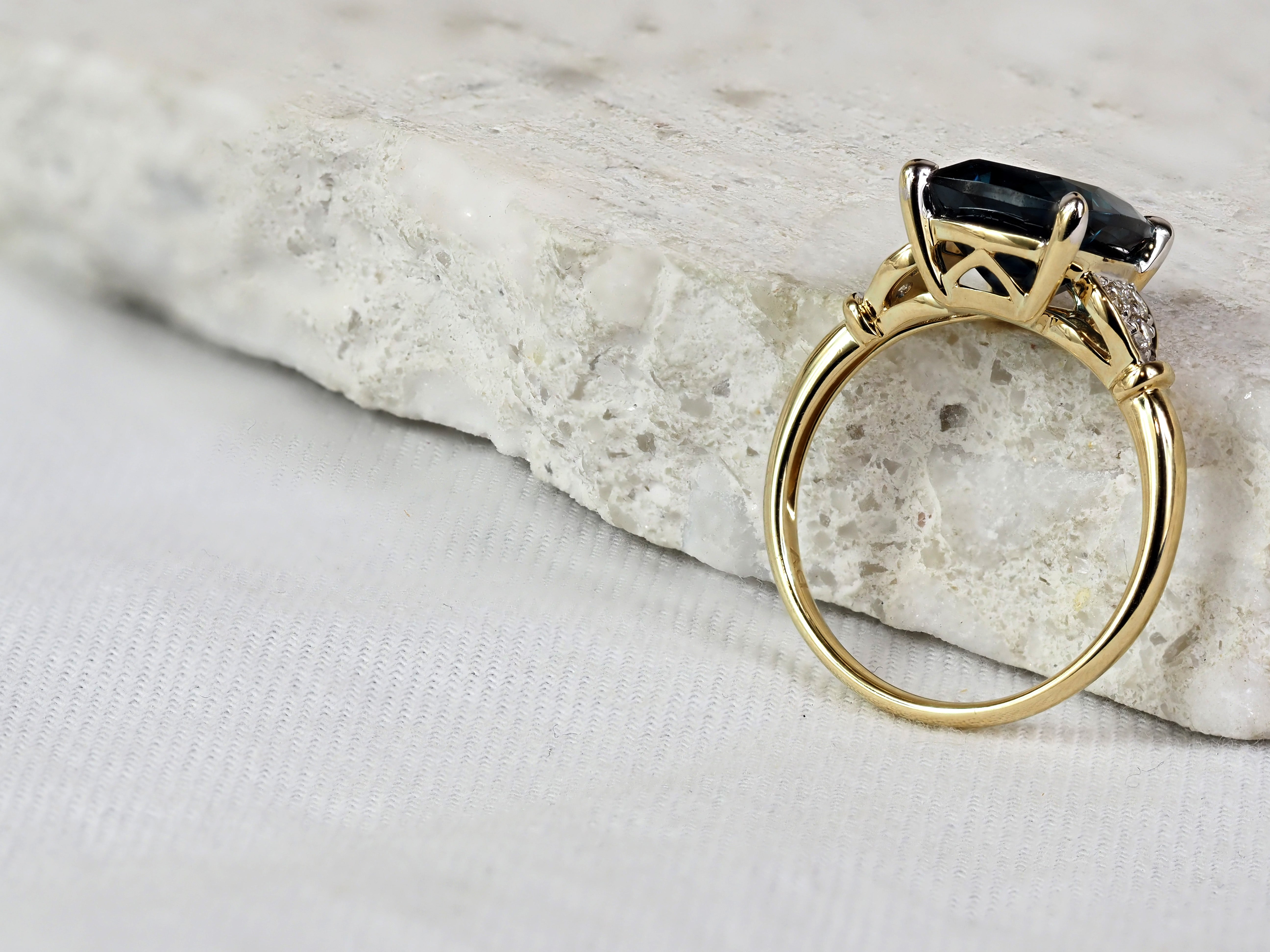 9ct Yellow and White Gold London Blue Topaz and Diamond Ring