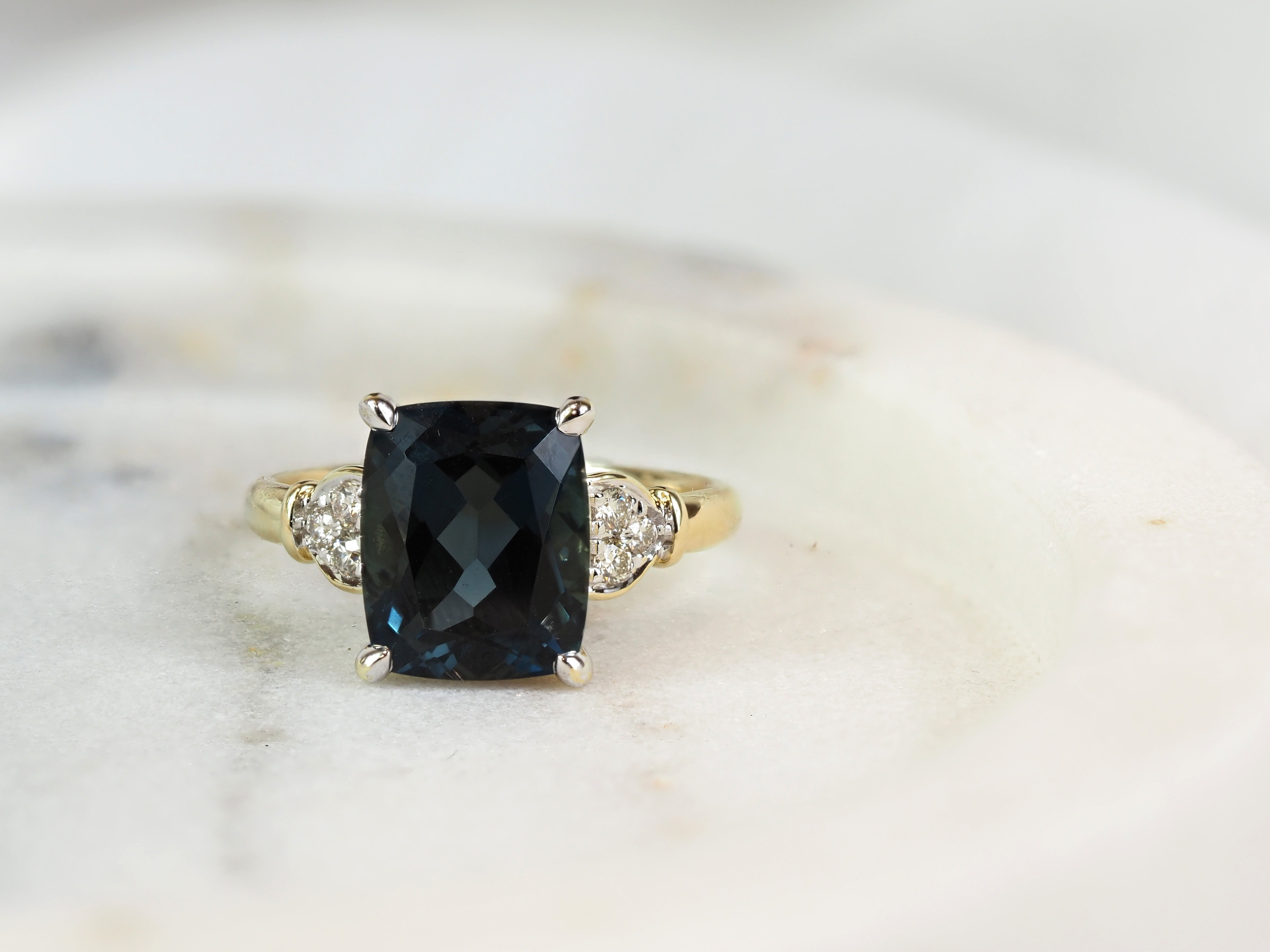 9ct Yellow and White Gold London Blue Topaz and Diamond Ring