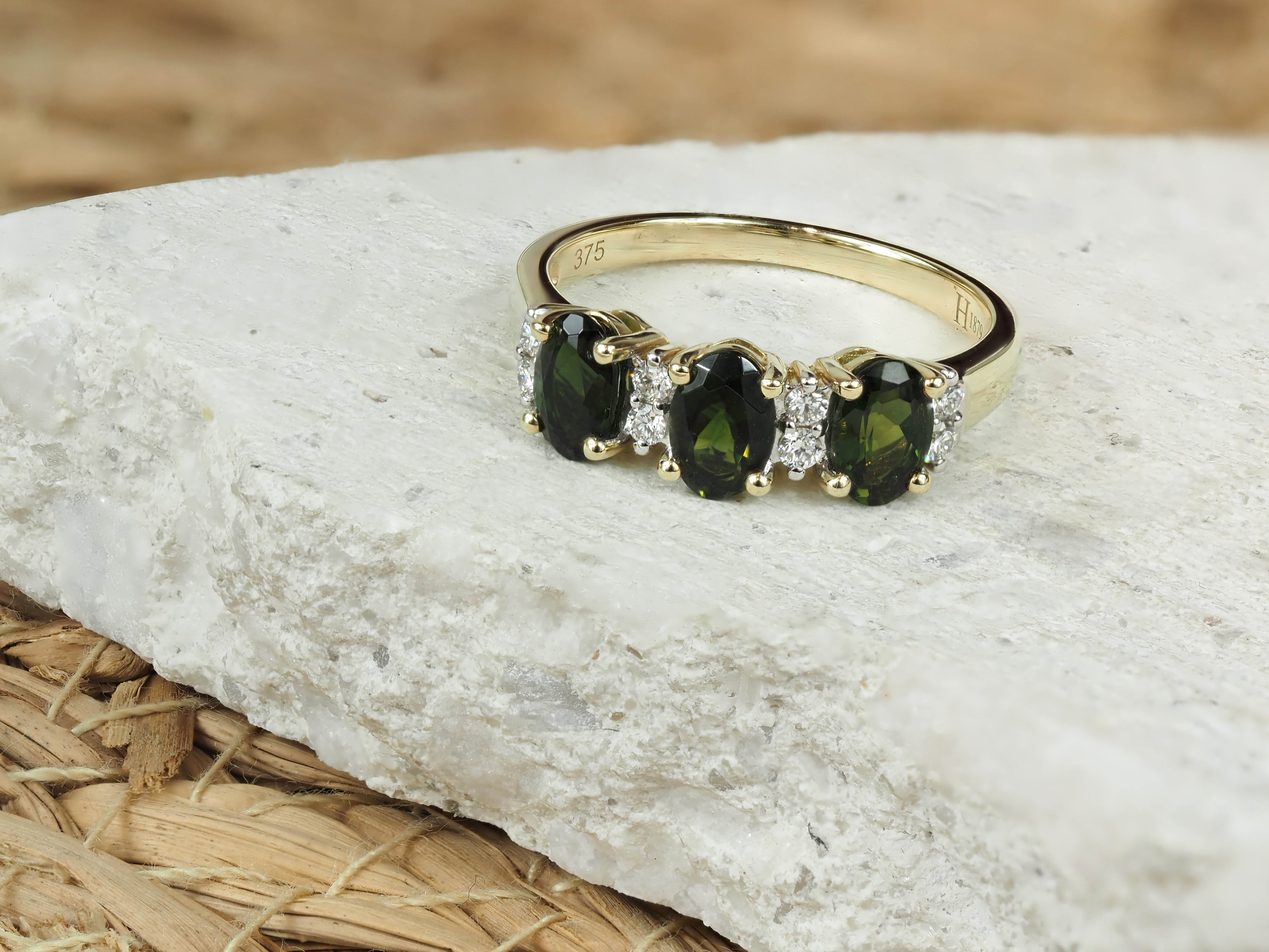 9ct Yellow and White Gold Green Tourmaline and Diamond ring