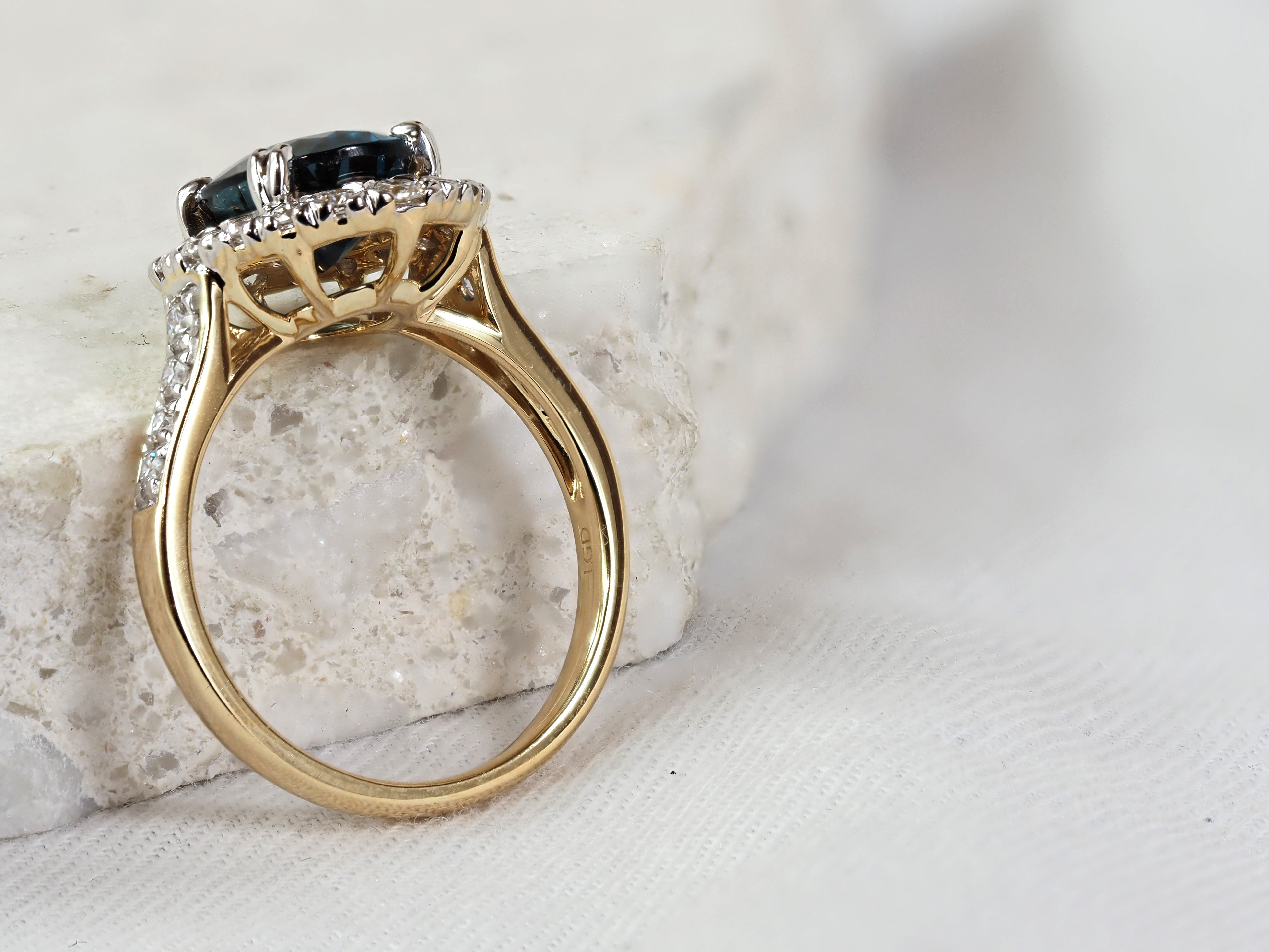 10ct Yellow and White Gold Blue Topaz and Lab-Grown Diamond Ring