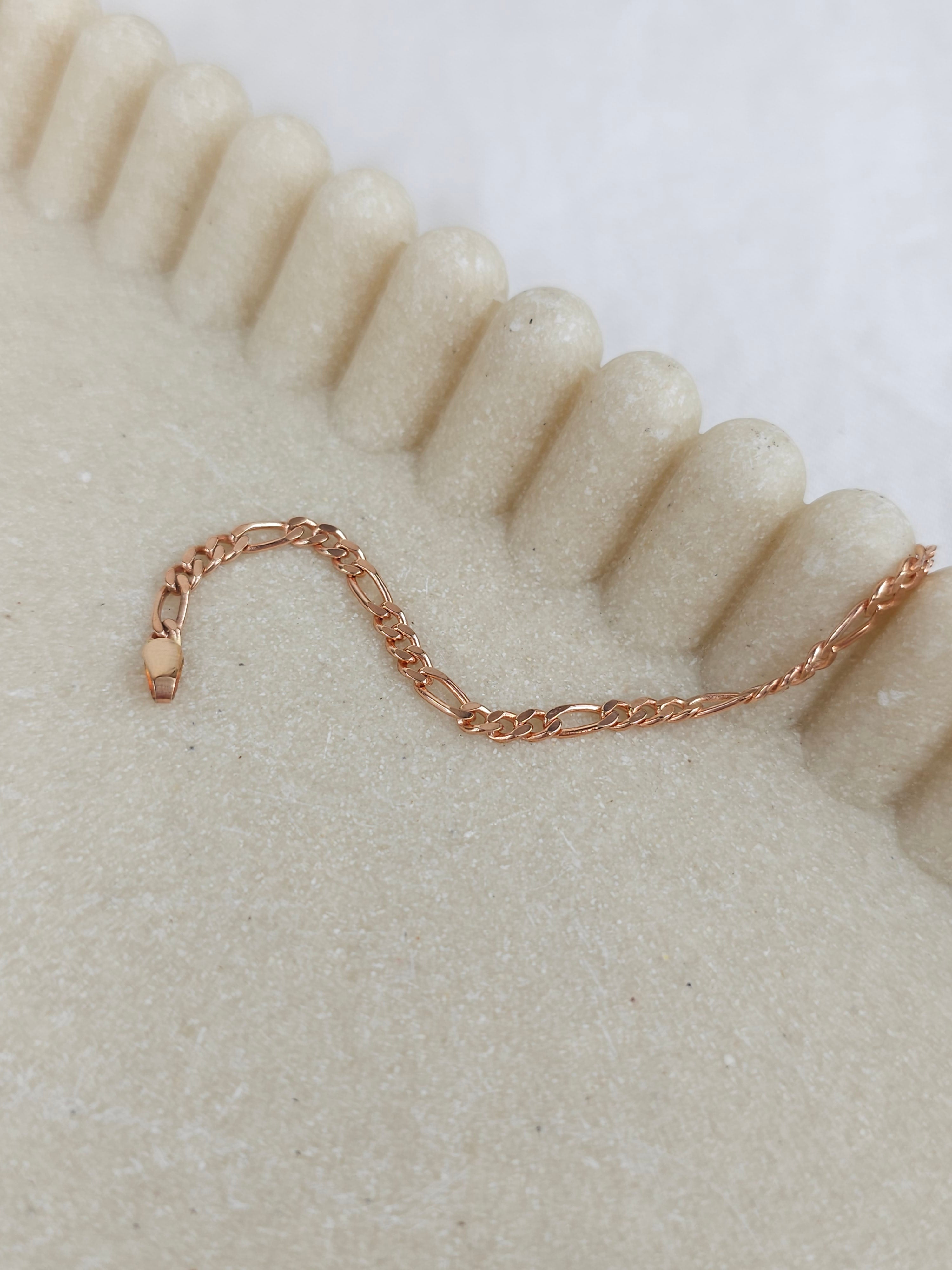 9ct Rose Gold Diamond cut Figaro Bracelet