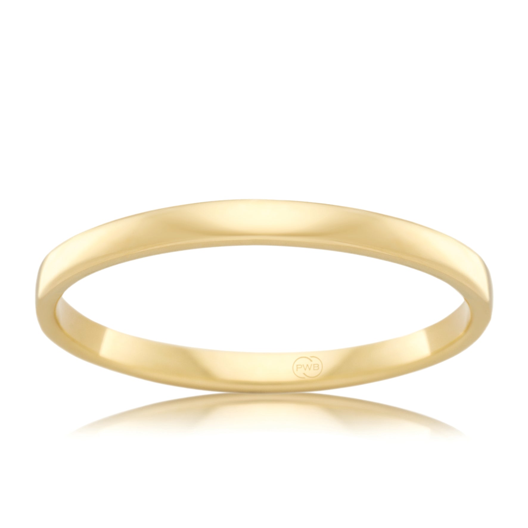 18ct Yellow Gold 2mm Original Comfort Wedding band, polished finish, size L