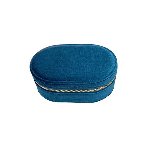 Oval Blue Velvet Travel Jewellery Box
