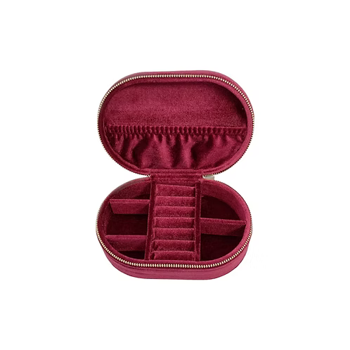 Oval Burgundy Velvet Travel Jewellery Box