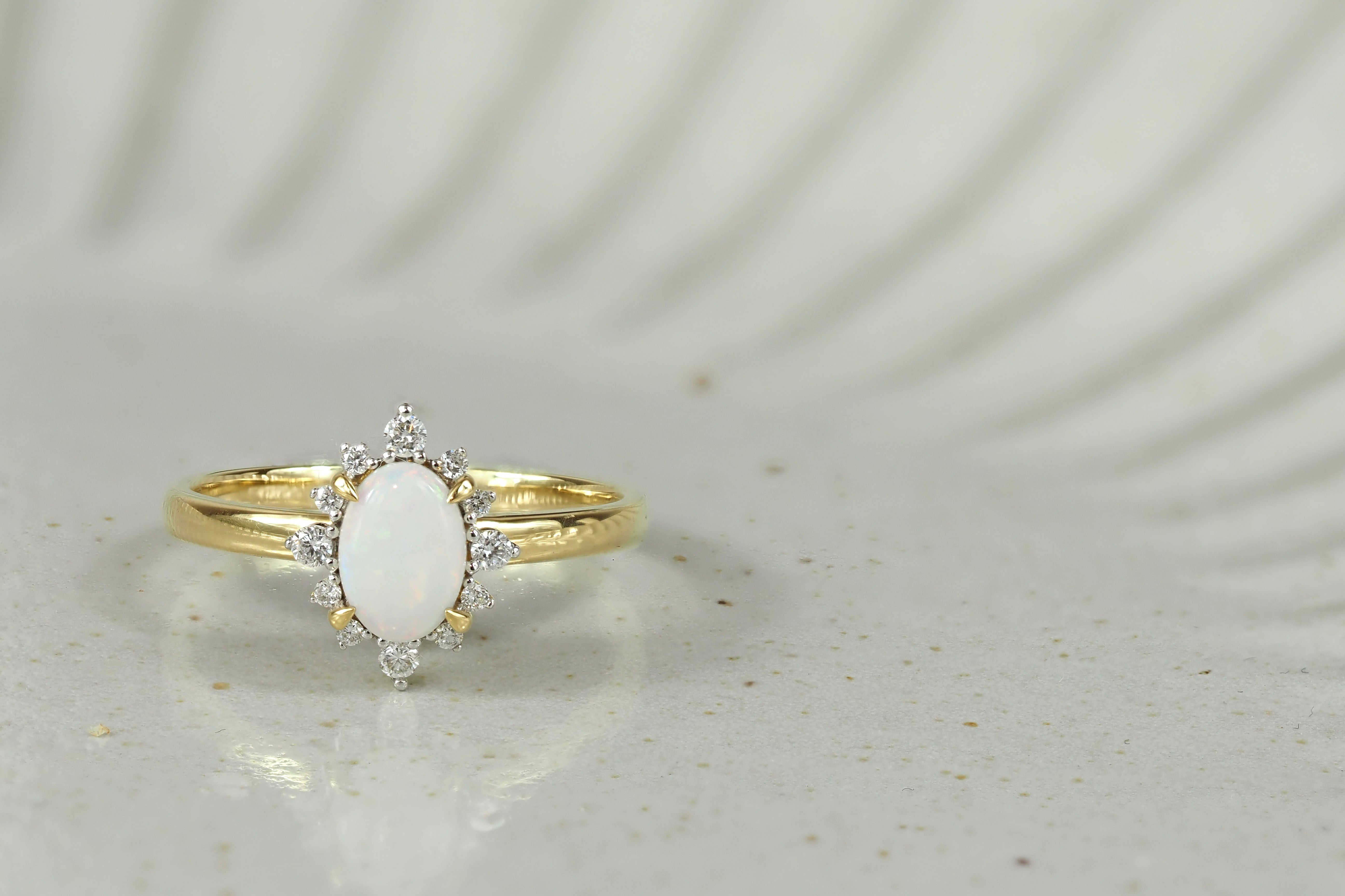 18ct Yellow and White Gold Opal and Diamond ring