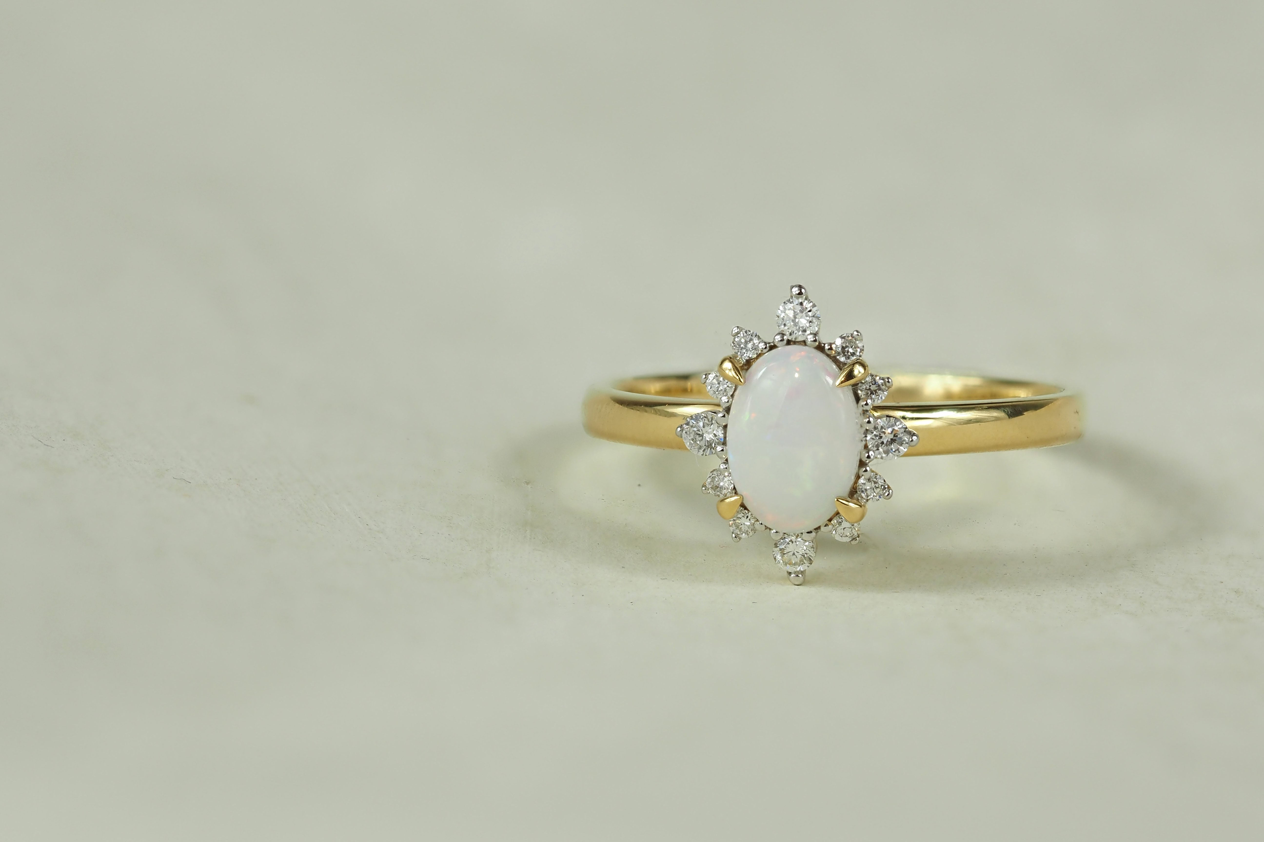 18ct Yellow and White Gold Opal and Diamond ring