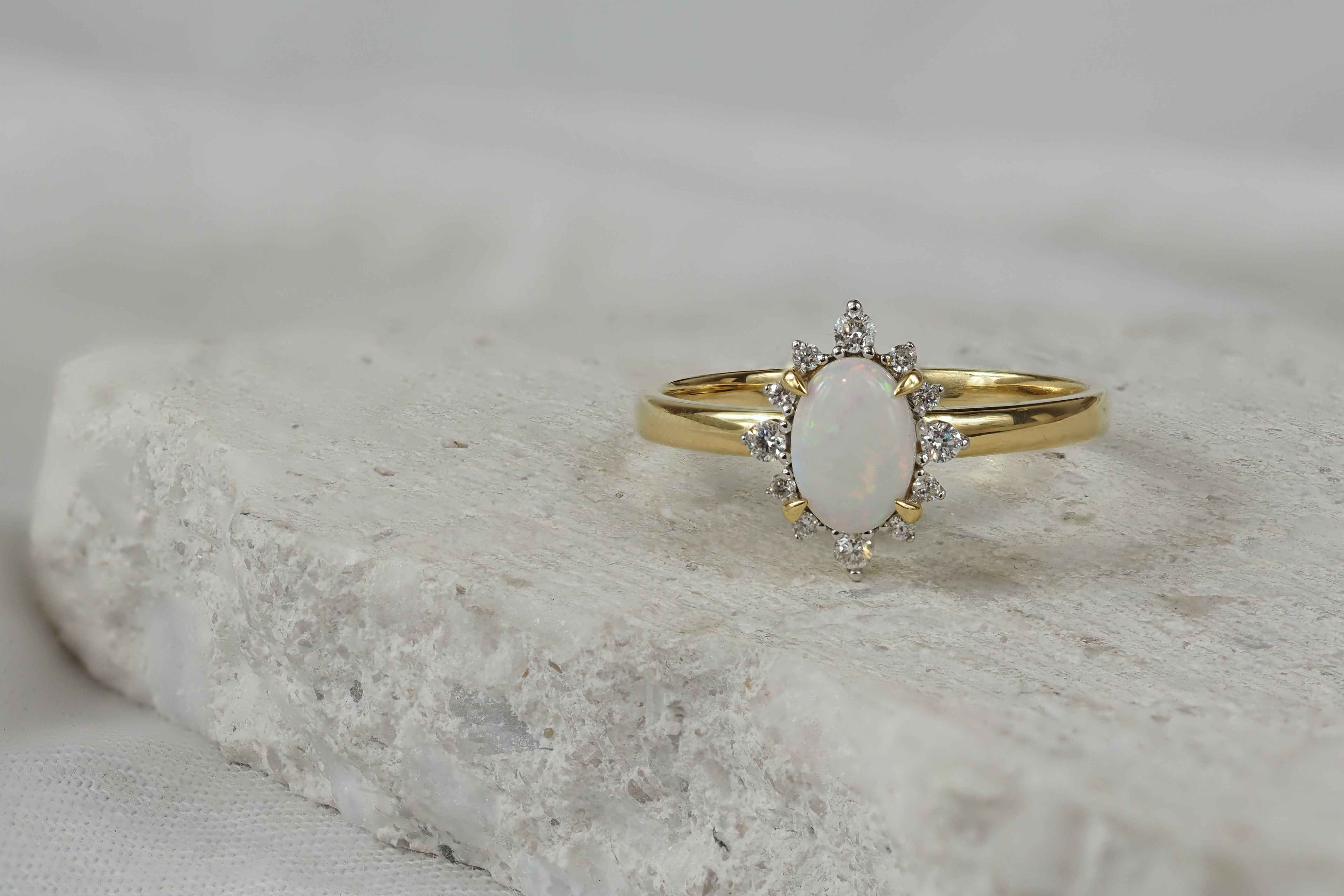 18ct Yellow and White Gold Opal and Diamond ring