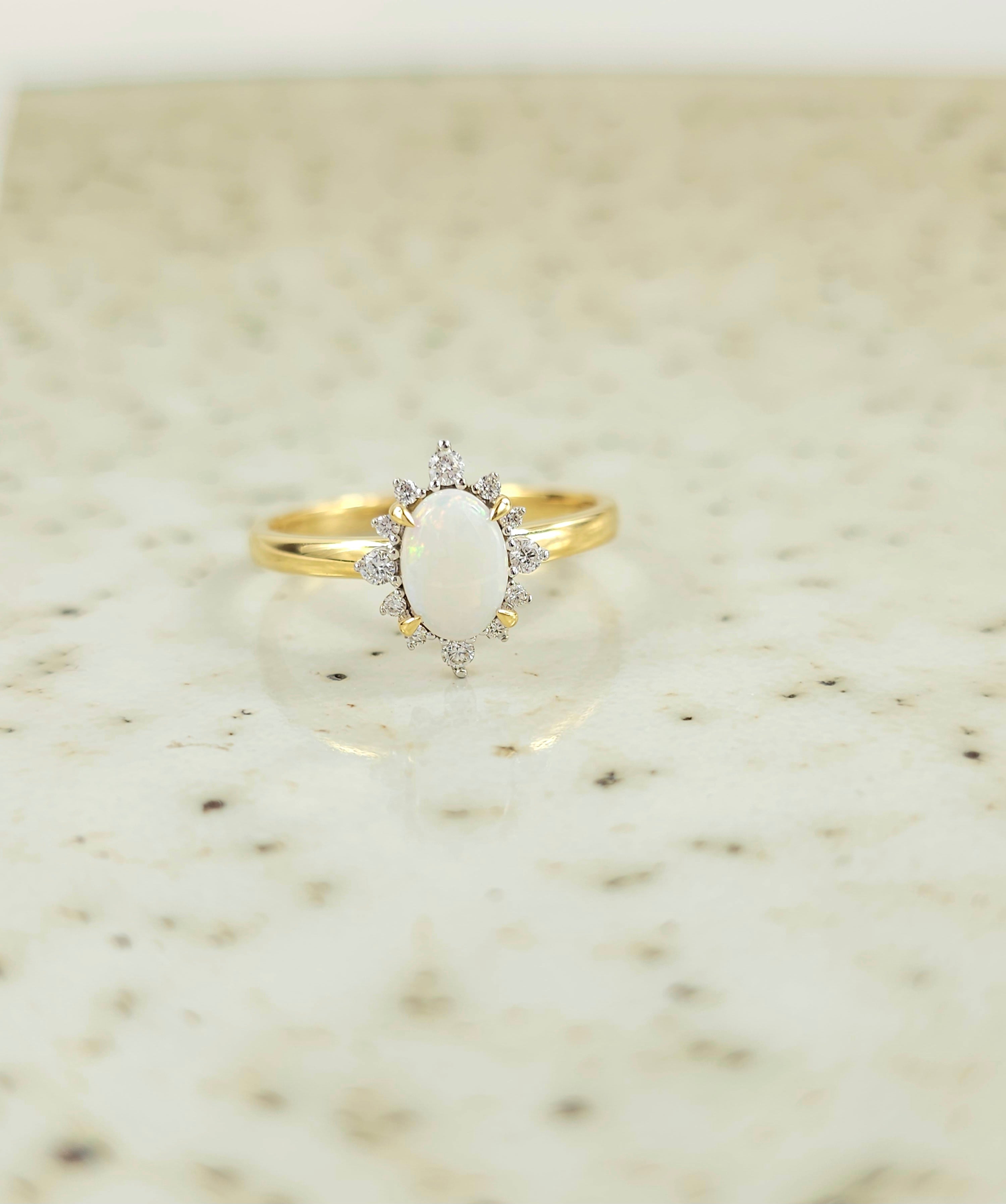 18ct Yellow and White Gold Opal and Diamond ring