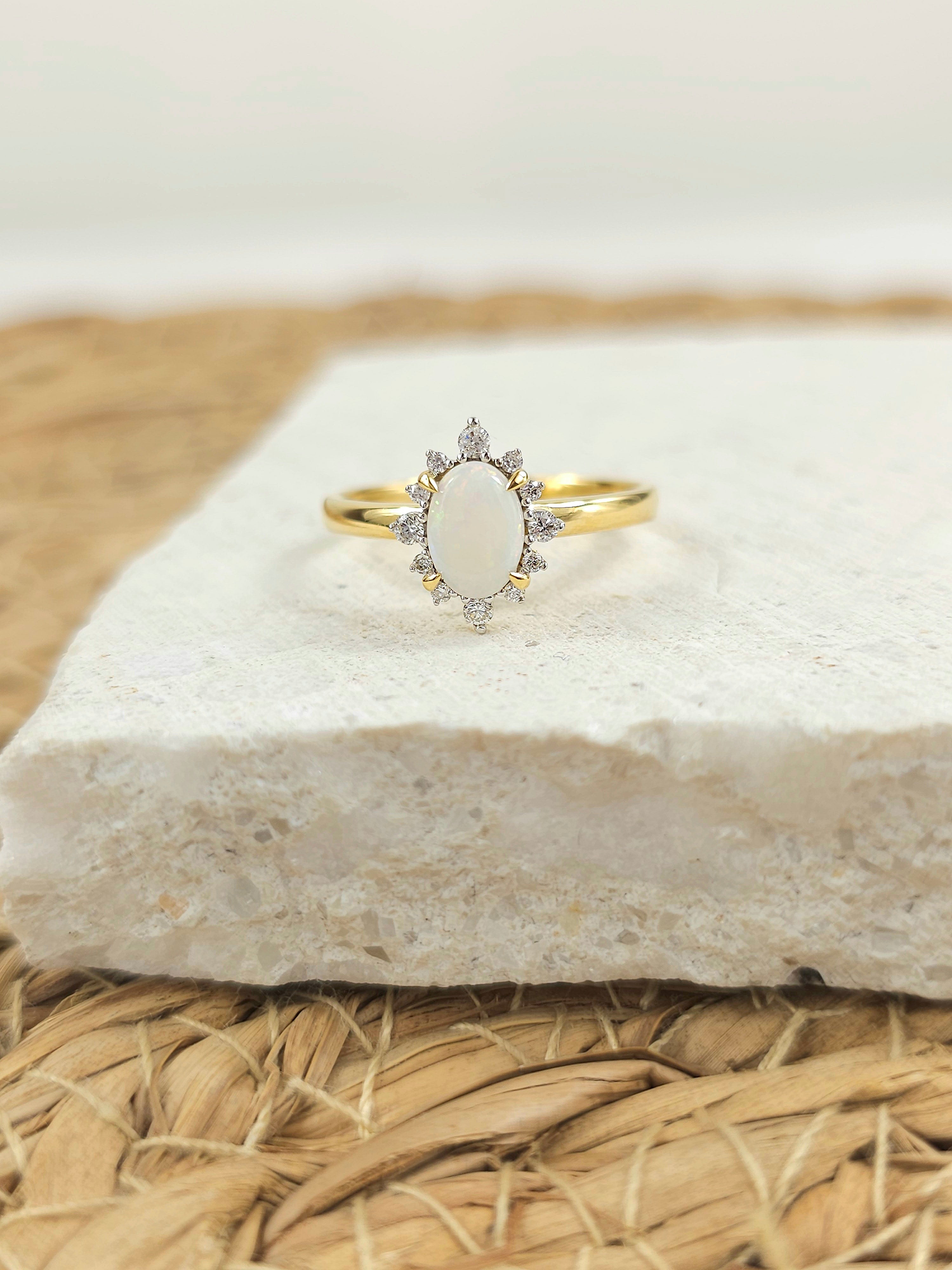 18ct Yellow and White Gold Opal and Diamond ring