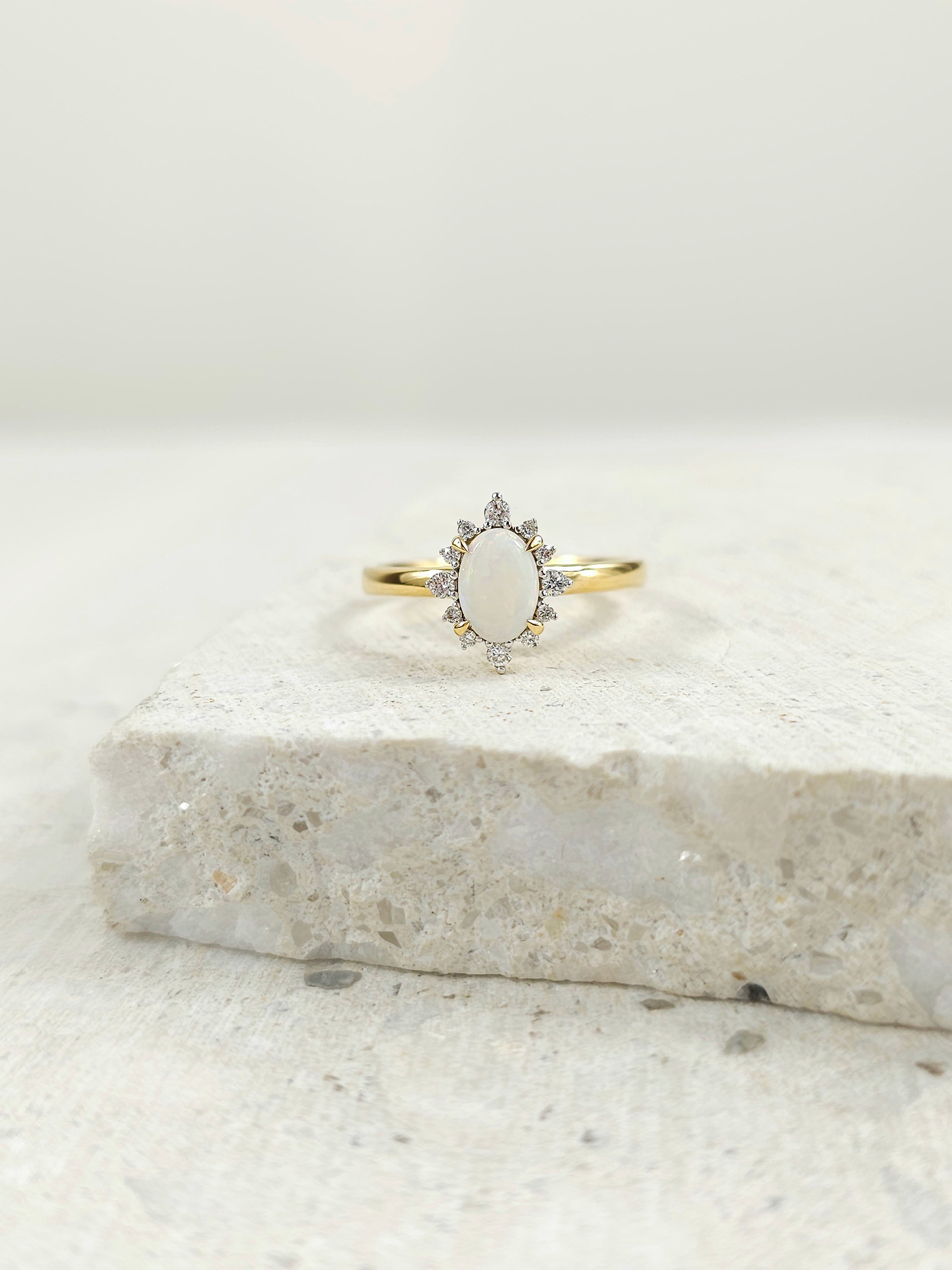 18ct Yellow and White Gold Opal and Diamond ring