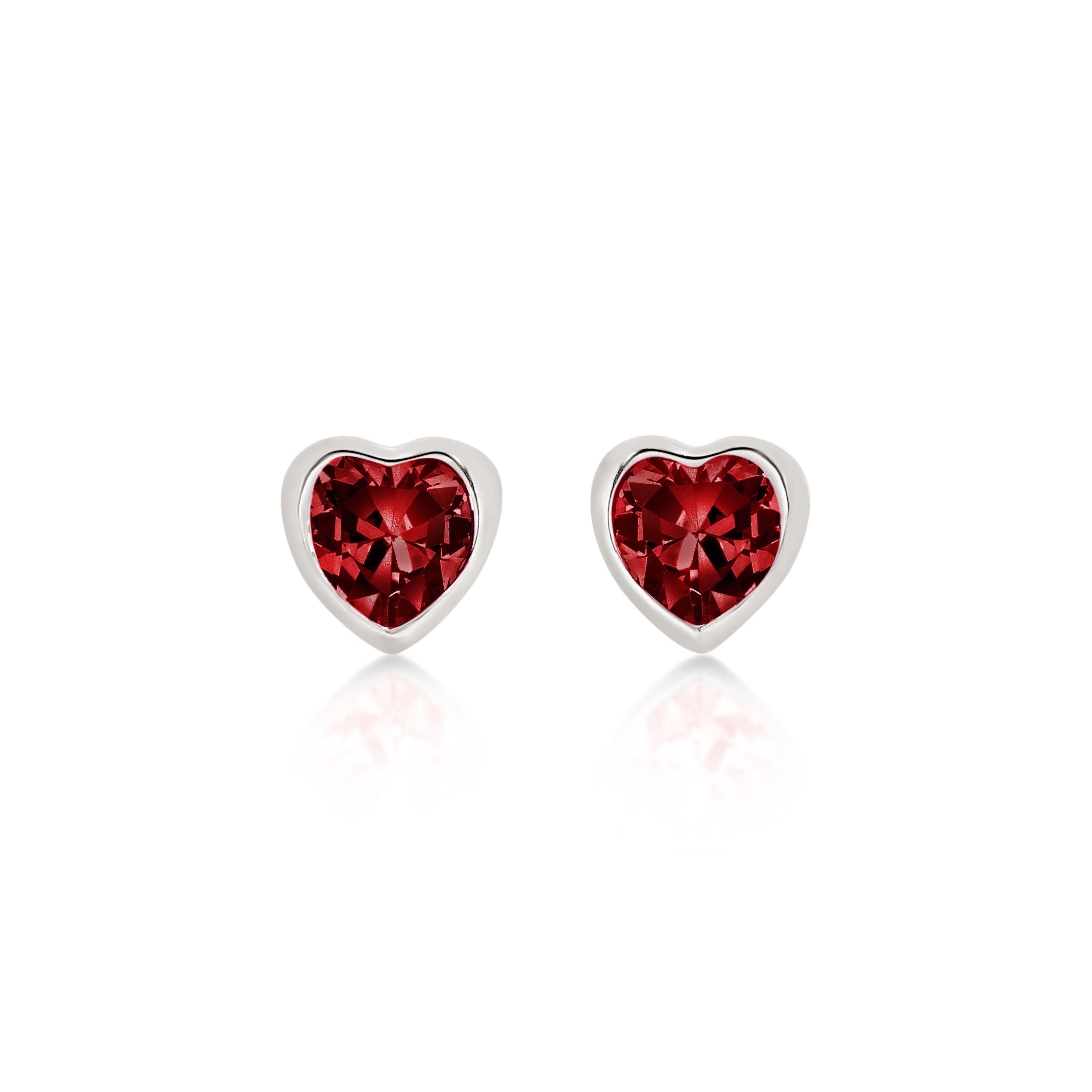 Sterling Silver Red Heart Stud Earrings