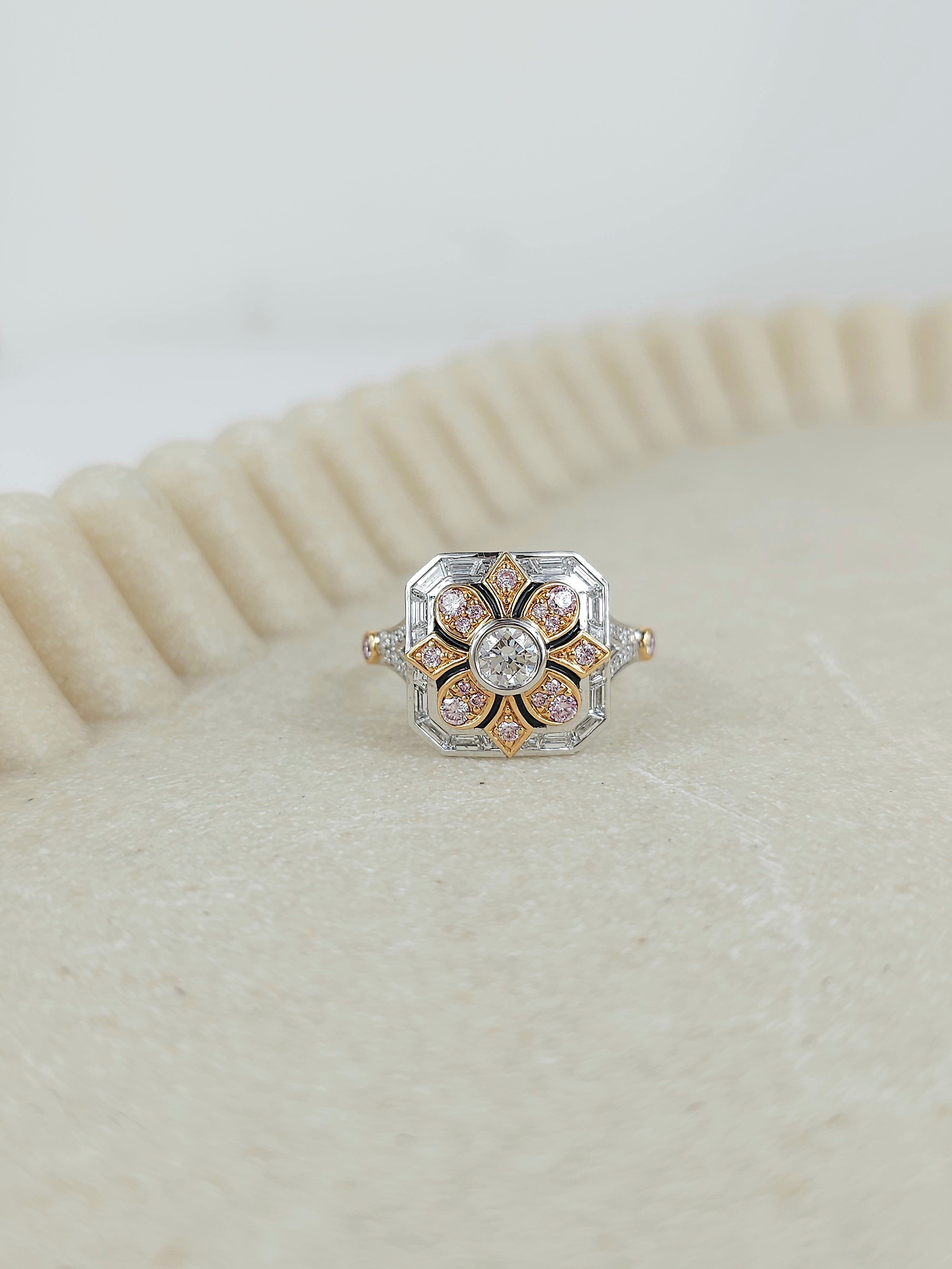 18 Carat White & Rose Gold, Argyle Pink & White Diamond Ring.