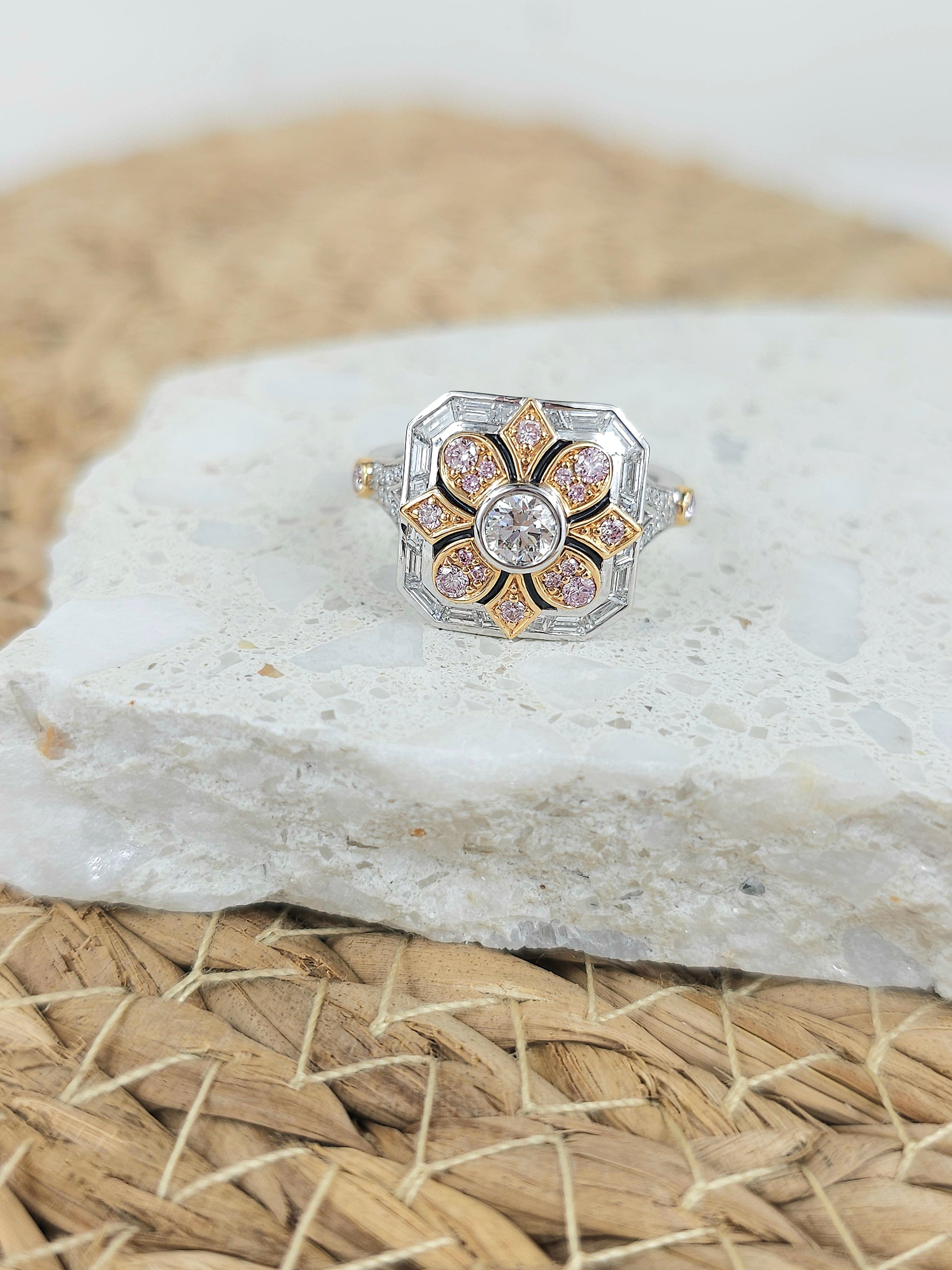 18 Carat White & Rose Gold, Argyle Pink & White Diamond Ring.