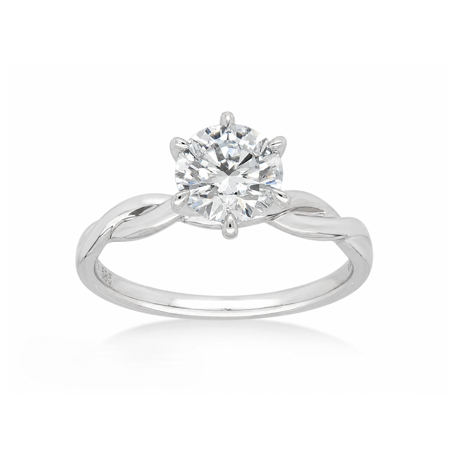 14ct White Gold Lab-Grown Round Brilliant Cut Diamond Engagement Ring, 1ct Centre