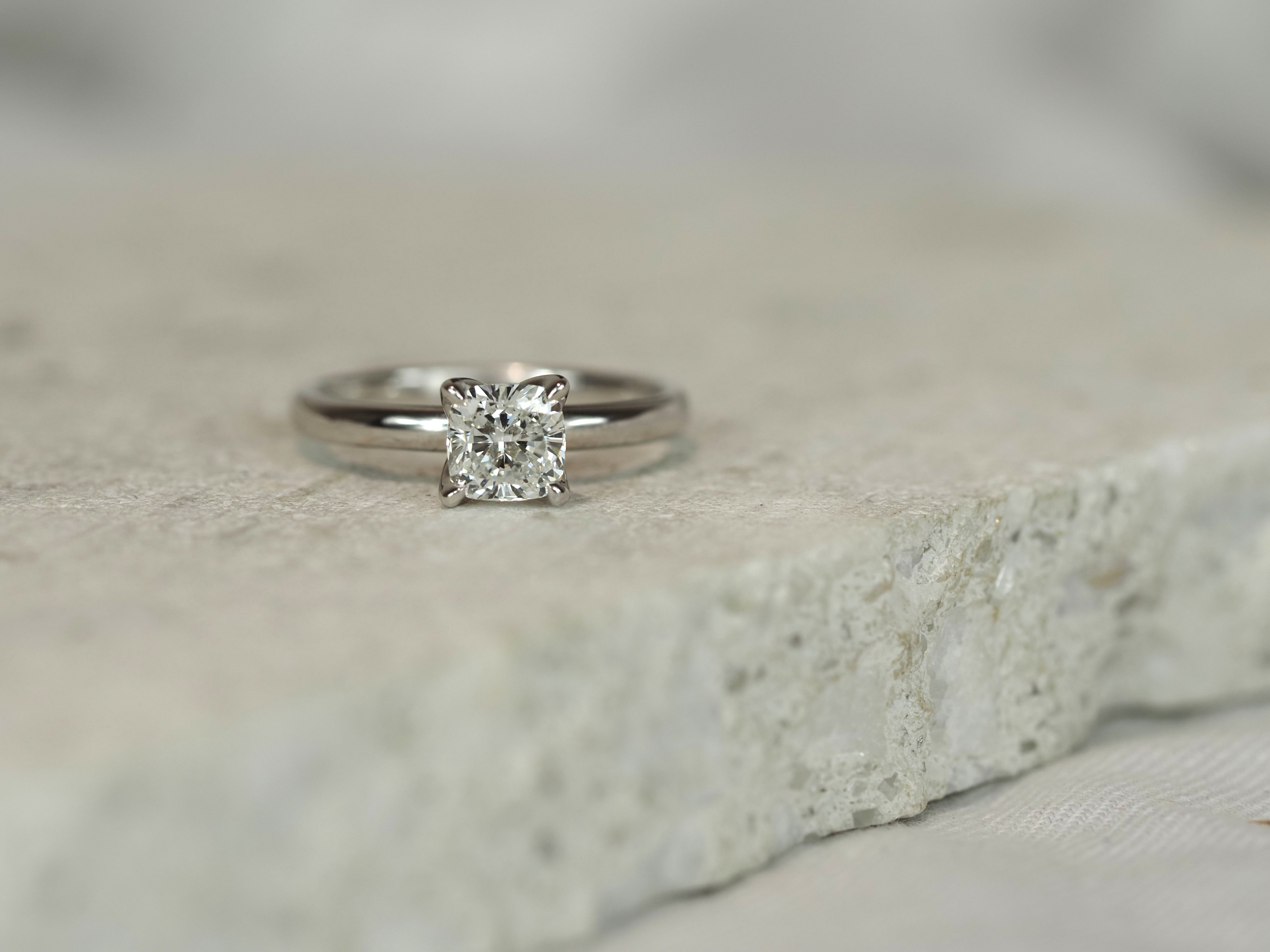 14ct White Gold Lab-Grown Cushion Cut Diamond Ring, 1ct Centre