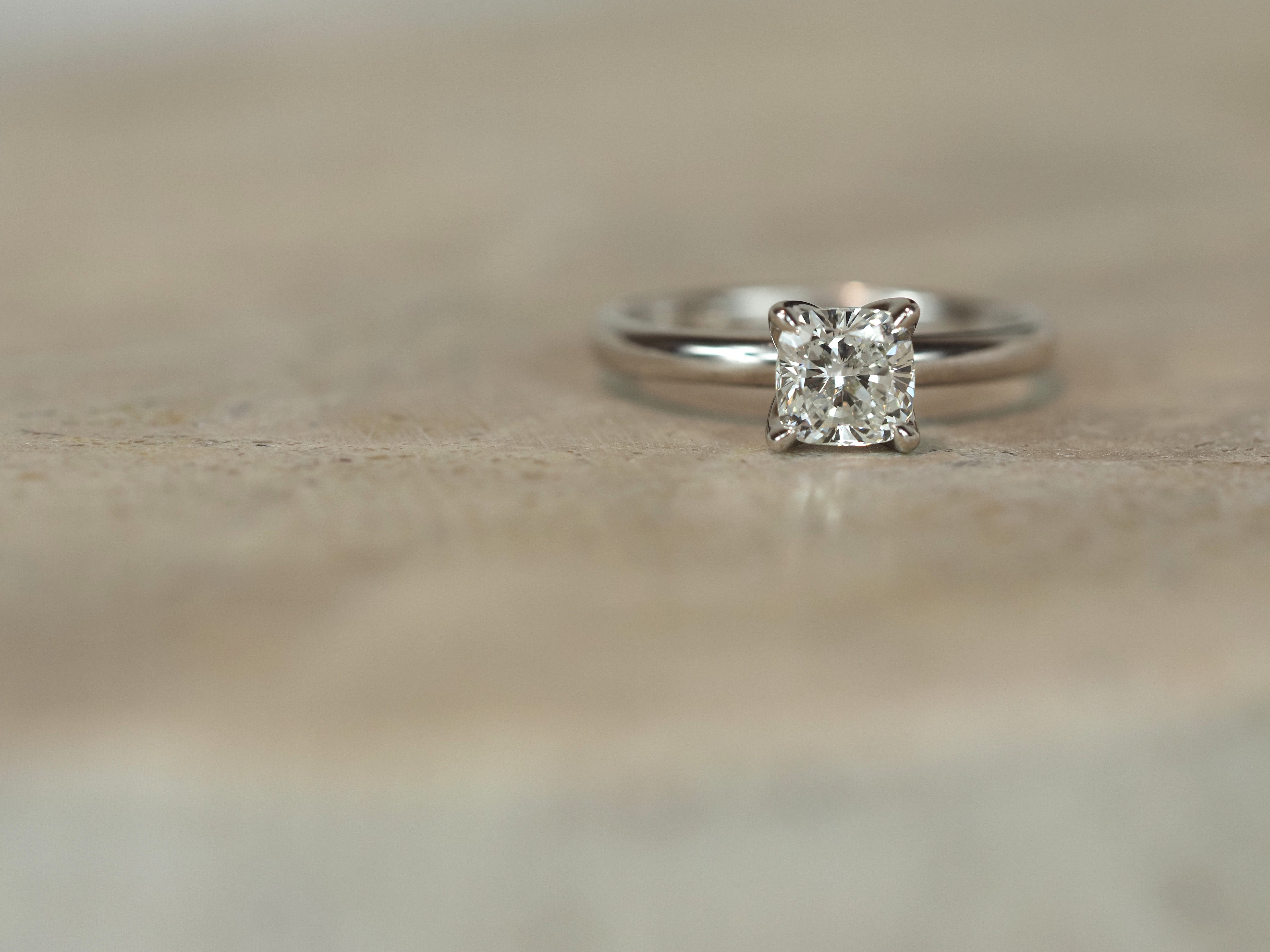 14ct White Gold Lab-Grown Cushion Cut Diamond Ring, 1ct Centre