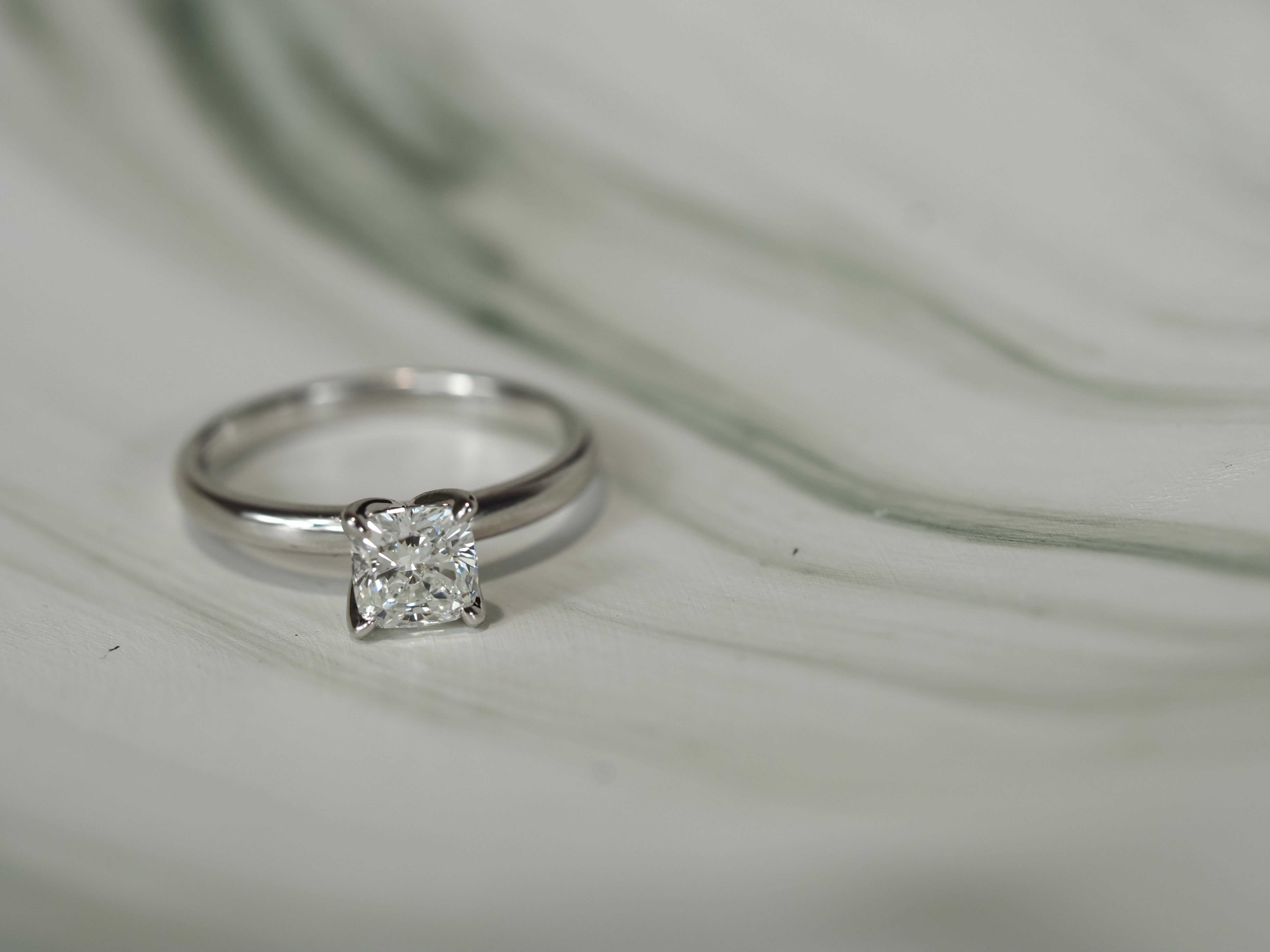 14ct White Gold Lab-Grown Cushion Cut Diamond Ring, 1ct Centre
