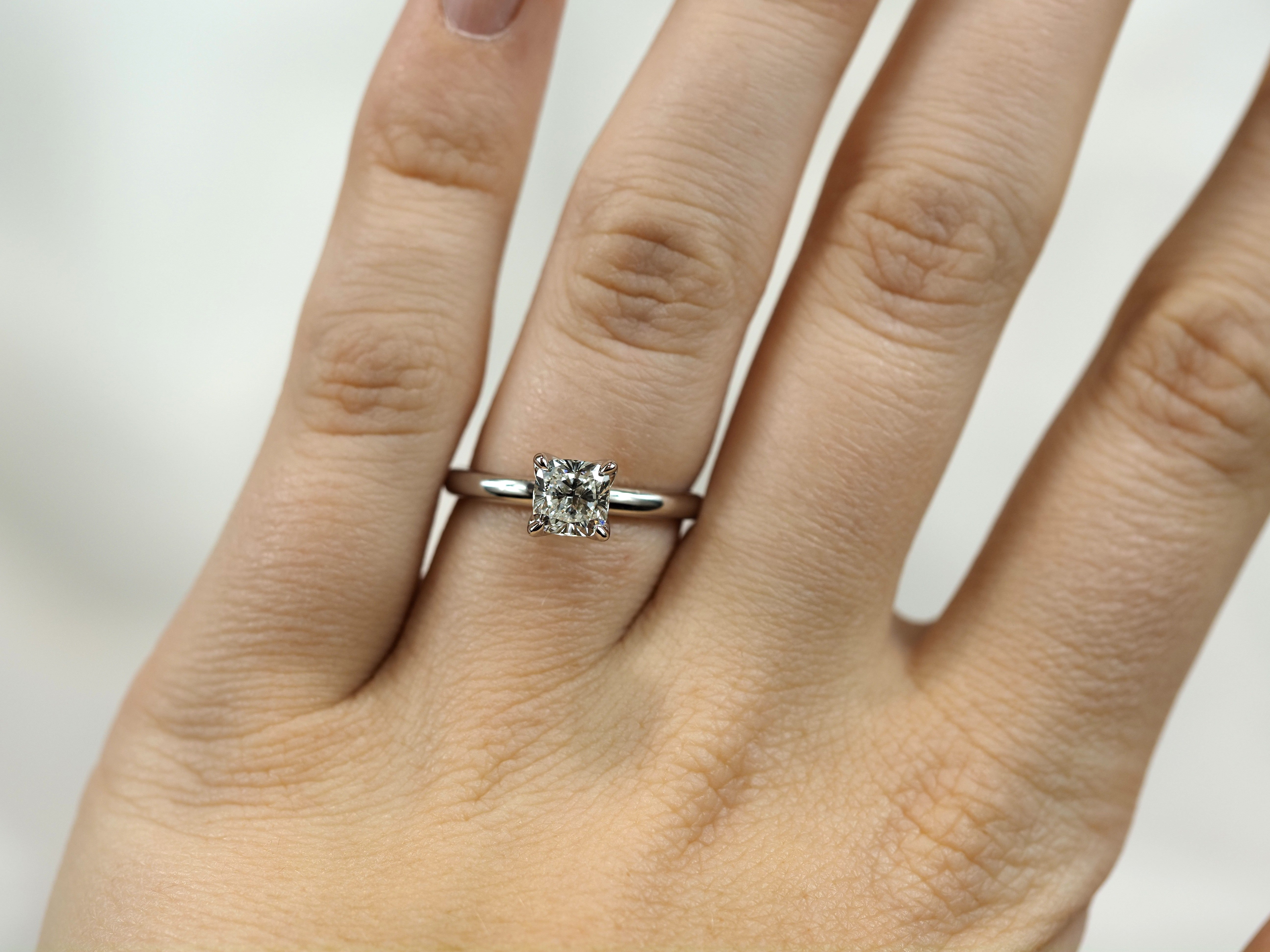 14ct White Gold Lab-Grown Cushion Cut Diamond Ring, 1ct Centre