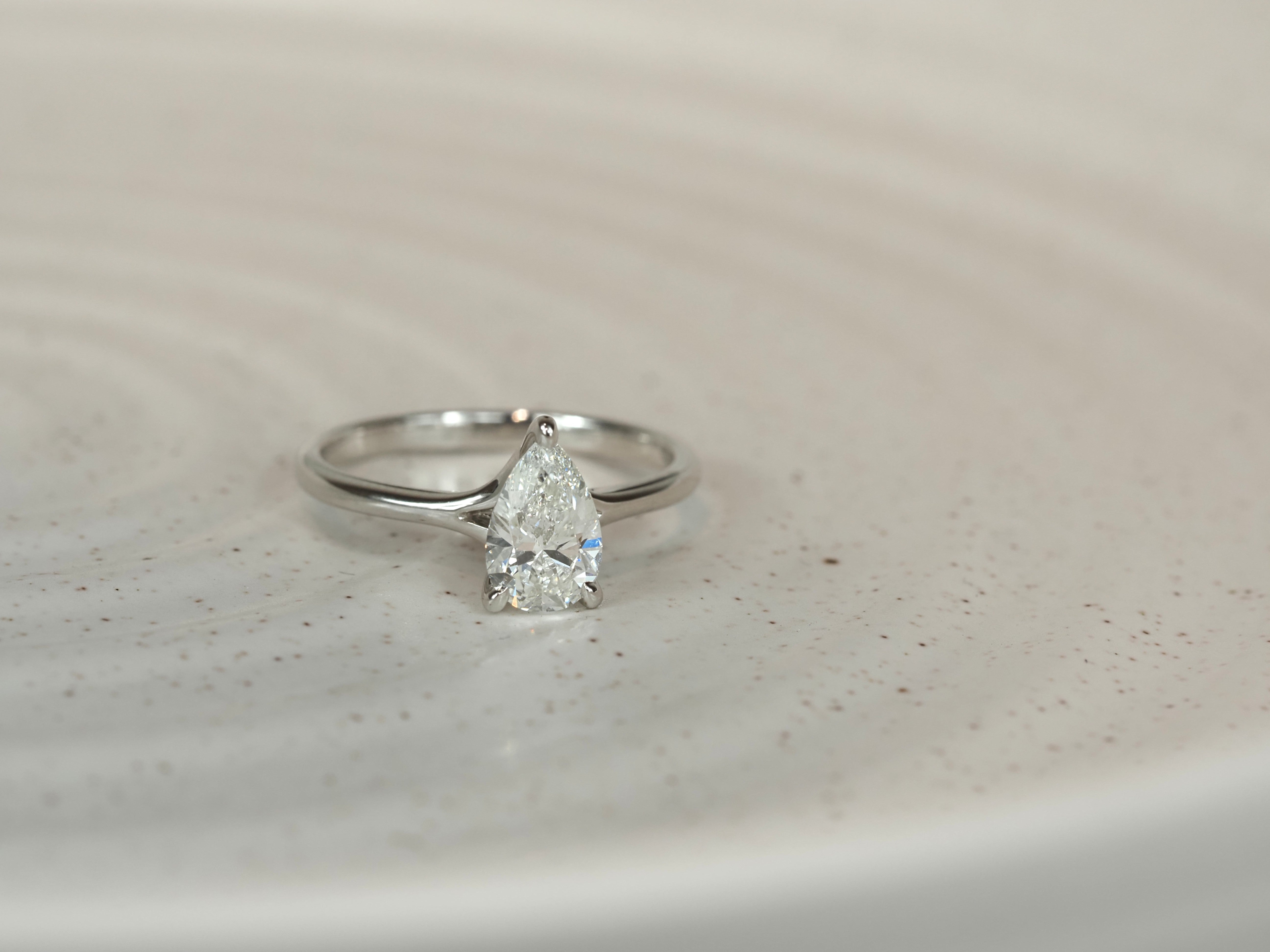 14ct White Gold Lab-Grown Pear Cut Diamond Ring, 1.03ct Centre