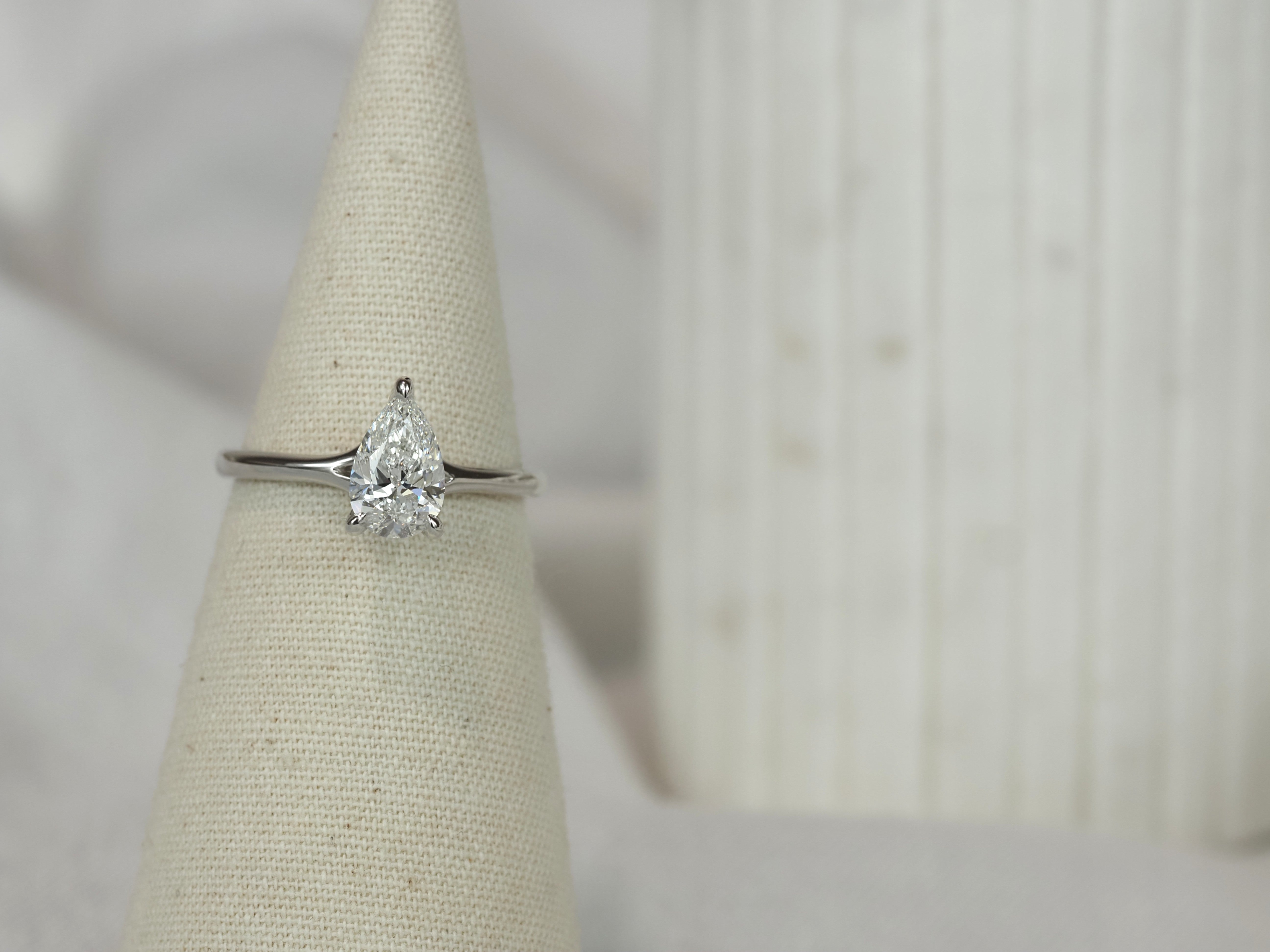 14ct White Gold Lab-Grown Pear Cut Diamond Ring, 1.03ct Centre