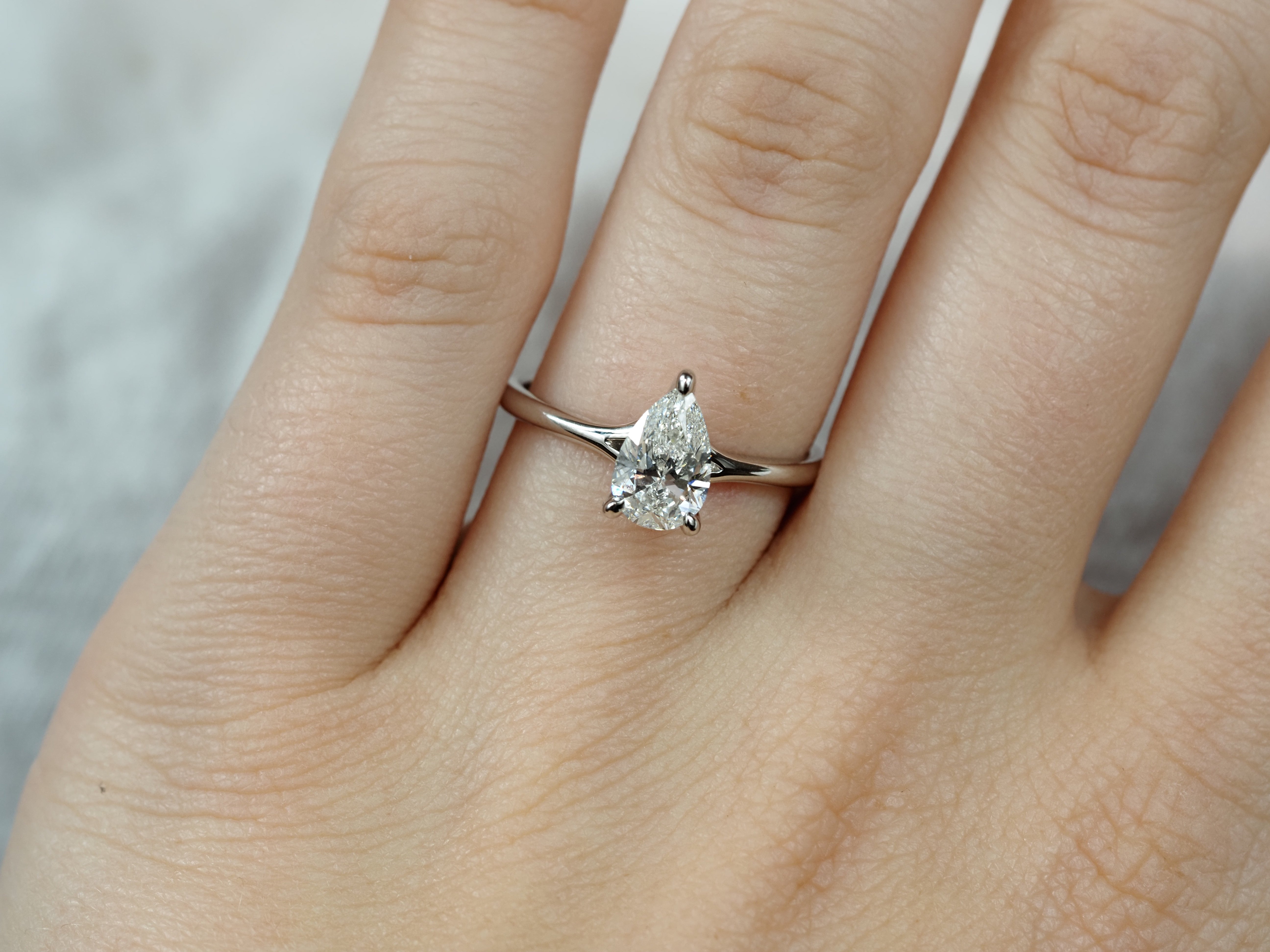14ct White Gold Lab-Grown Pear Cut Diamond Ring, 1.03ct Centre