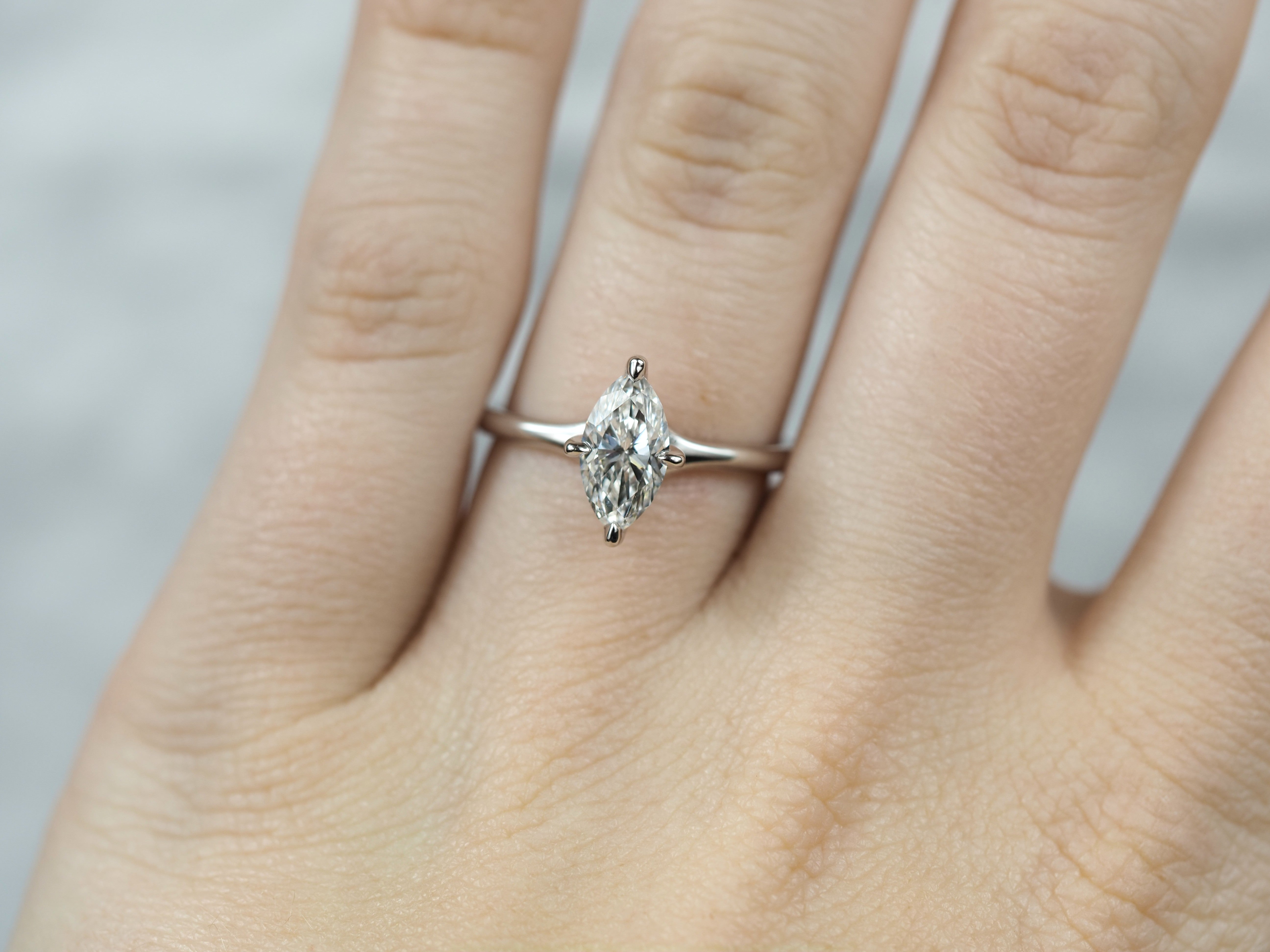 14ct White Gold Lab-Grown Marquise Diamond Ring, 1.04ct Centre