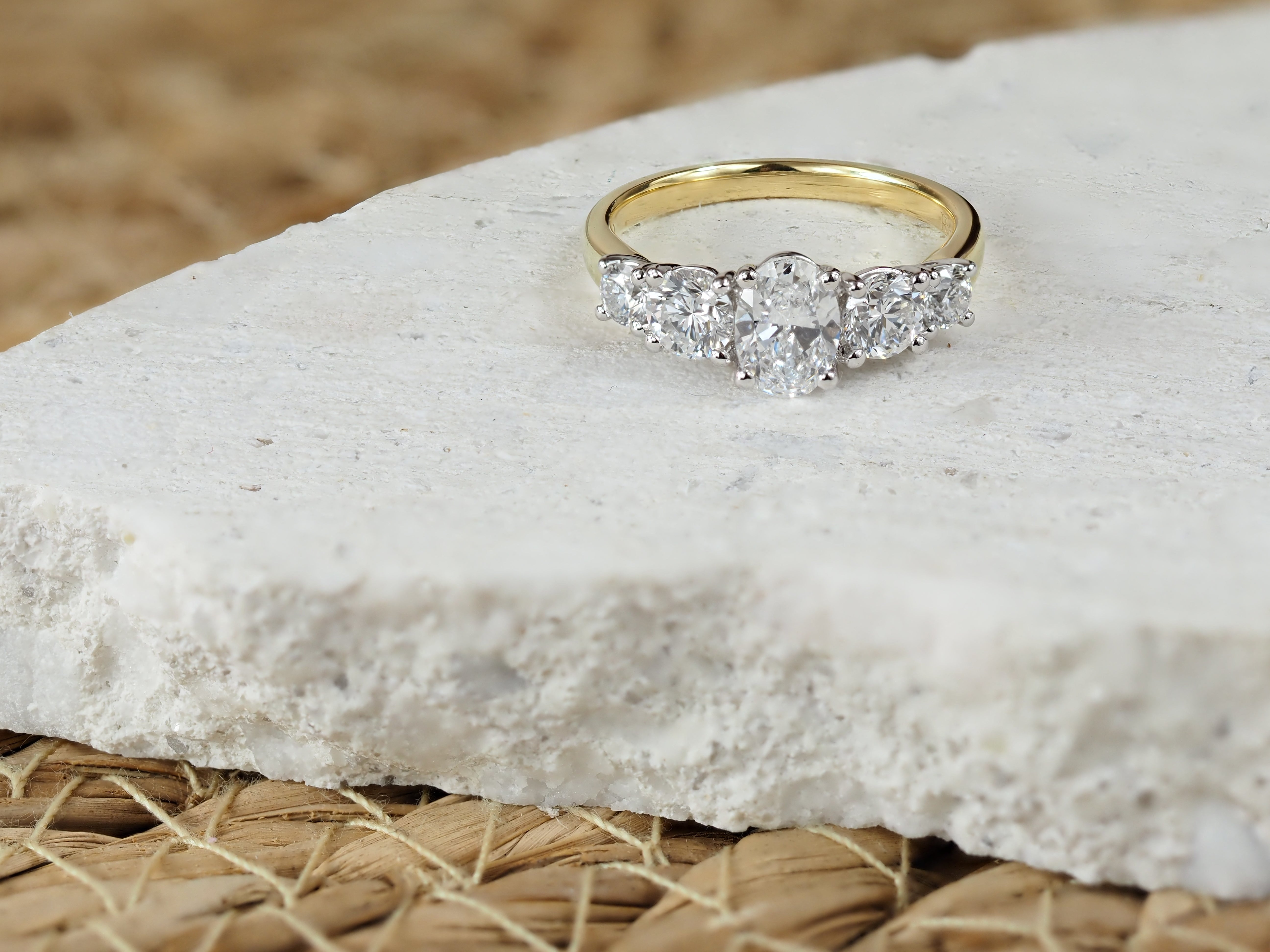 18ct Yellow and White Gold Oval and Round Cut Lab-Grown Diamond Ring, 2.01ct total