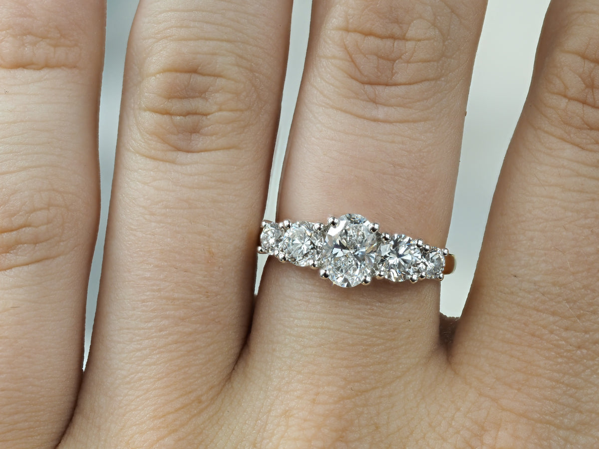 18ct Yellow and White Gold Oval and Round Cut Lab-Grown Diamond Ring, 2.01ct total