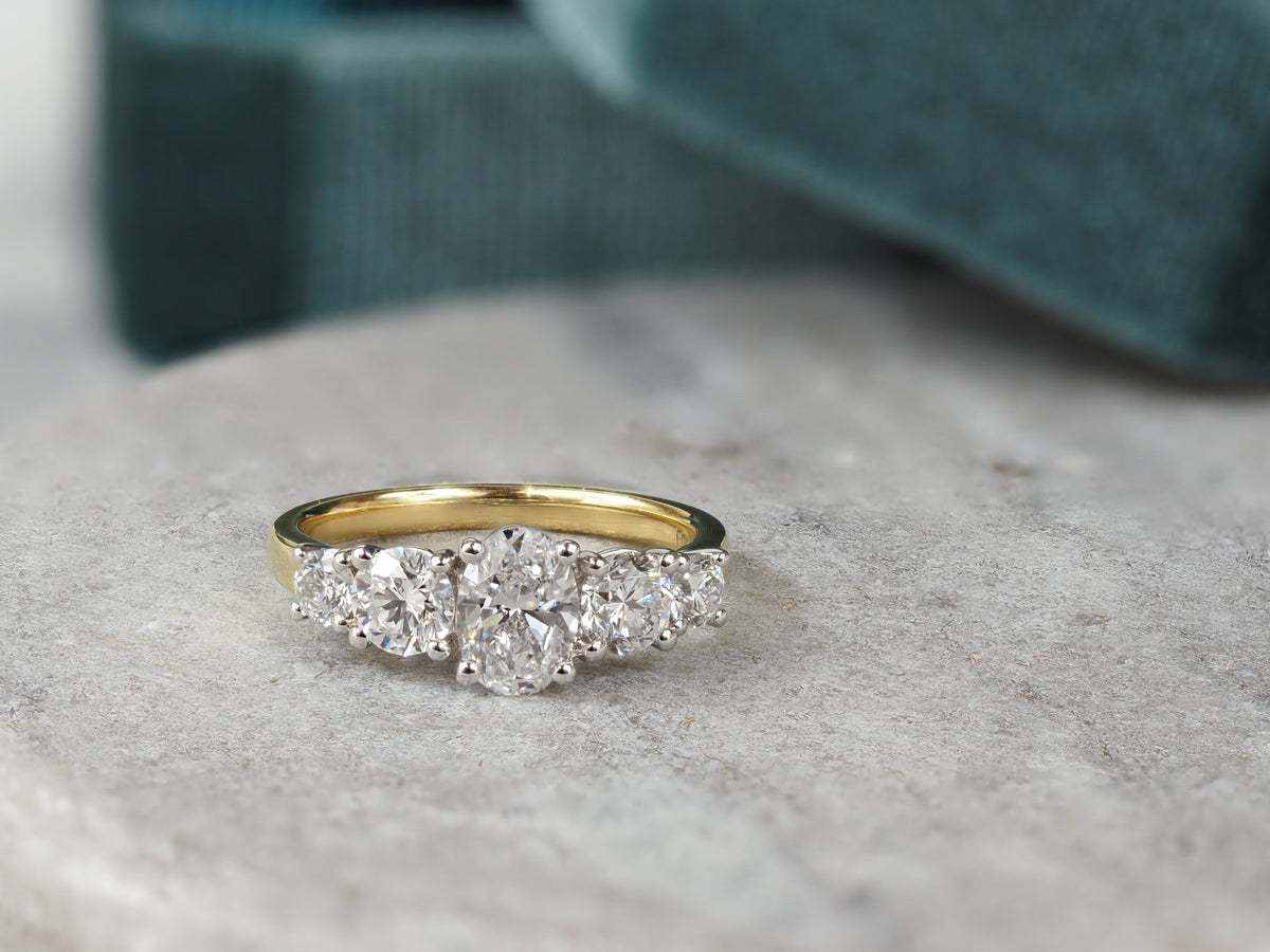 18ct Yellow and White Gold Oval and Round Cut Lab-Grown Diamond Ring, 2.01ct total