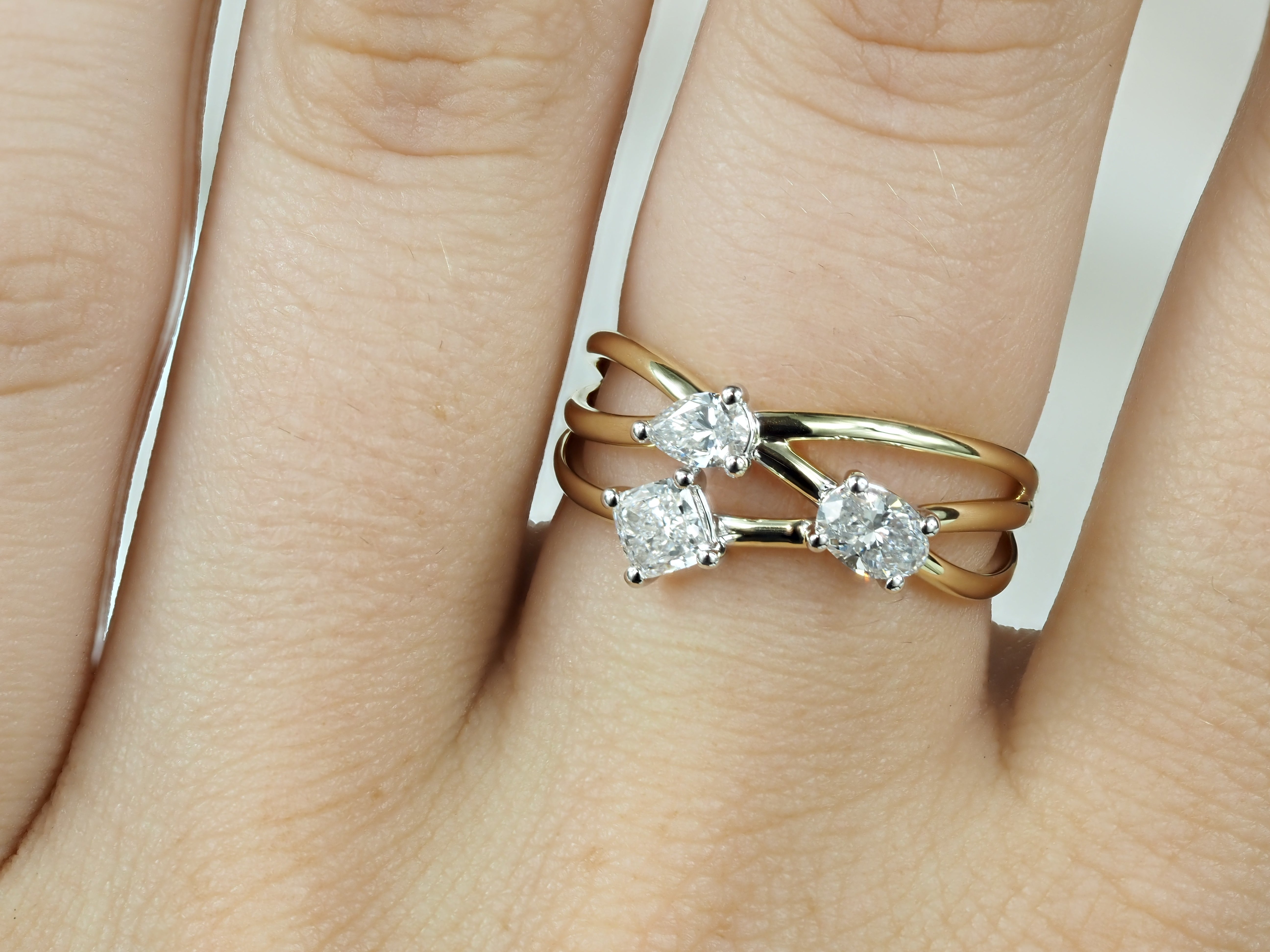 9ct Yellow and White Gold Lab-Grown Multi shape Ring, 0.68ct Total