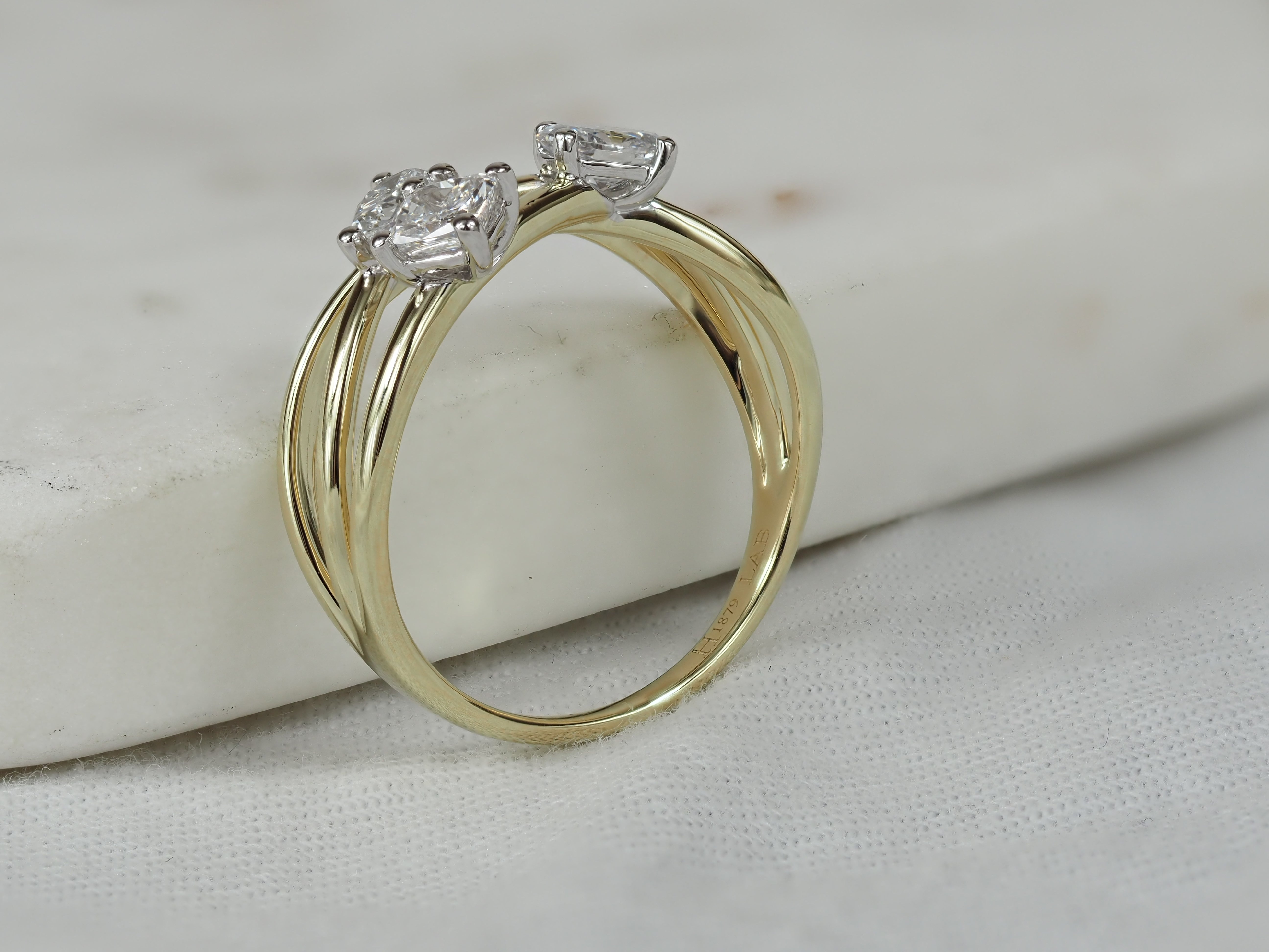 9ct Yellow and White Gold Lab-Grown Multi shape Ring, 0.68ct Total