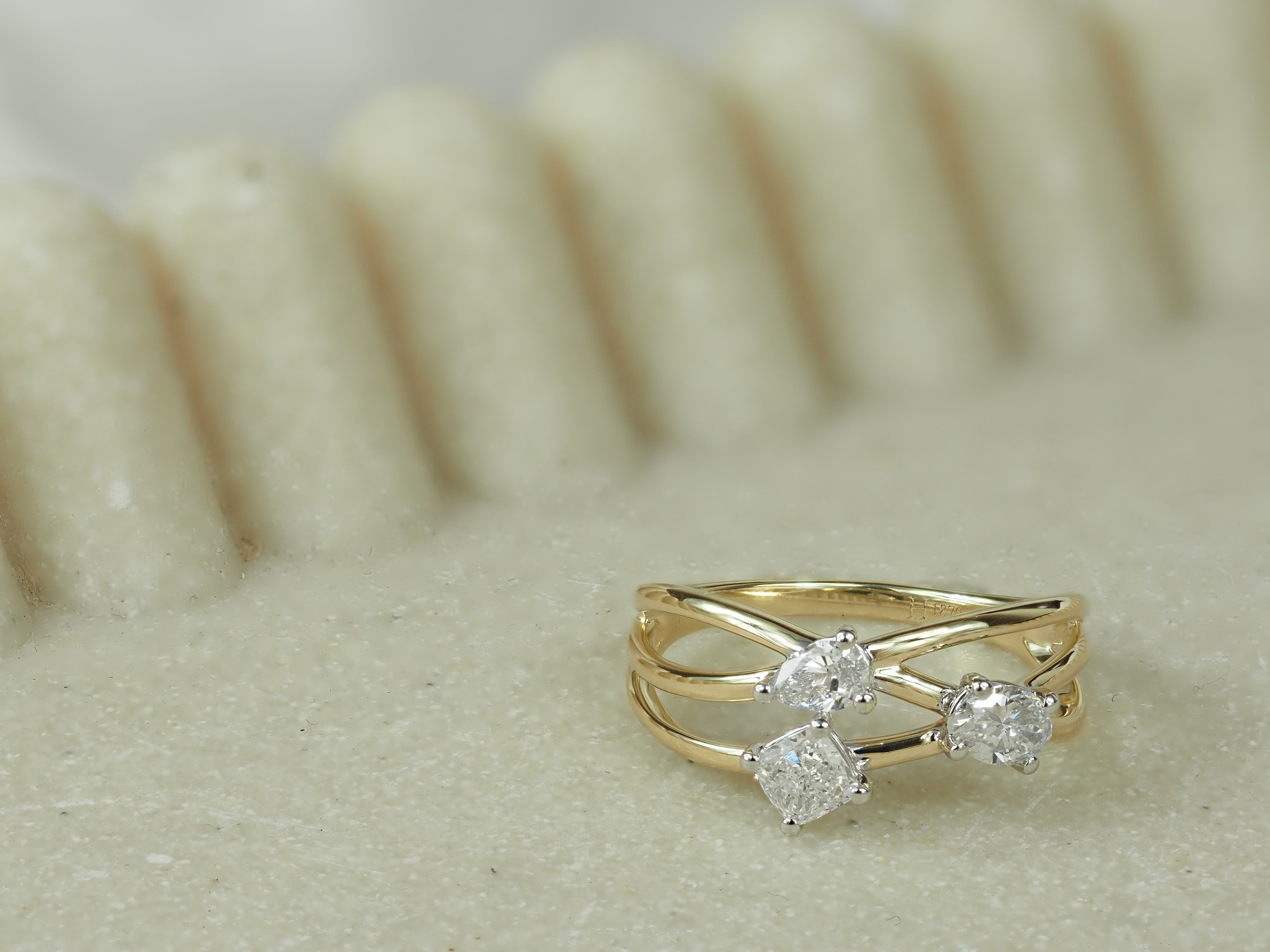 9ct Yellow and White Gold Lab-Grown Multi shape Ring, 0.68ct Total