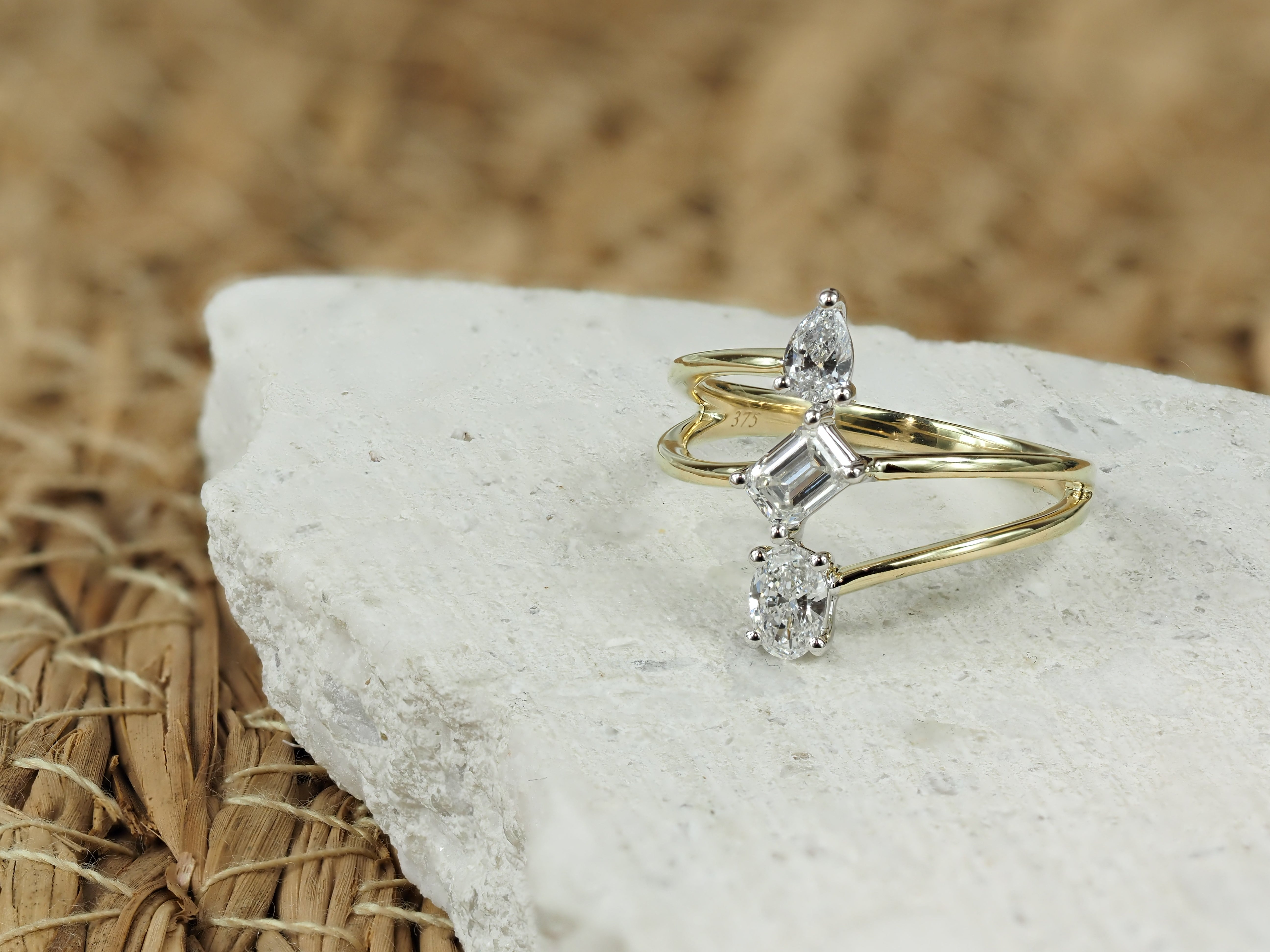 9ct Yellow and White Gold Multi Shape Lab-Grown Diamond Ring, 0.76ct Total