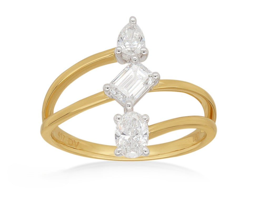 9ct Yellow and White Gold Multi Shape Lab-Grown Diamond Ring, 0.76ct Total