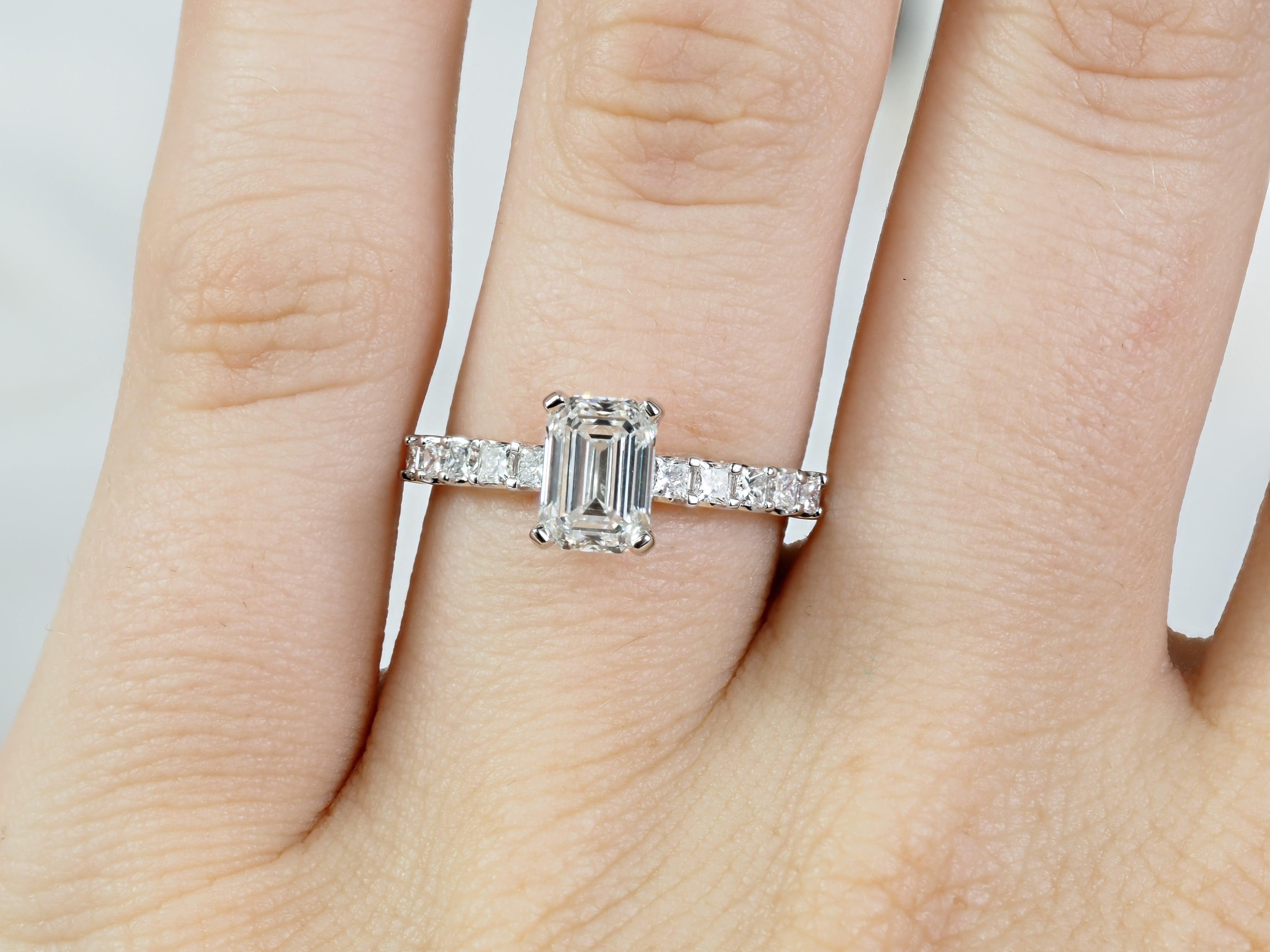14ct Yellow and White Gold Emerald Lab-Grown Diamond Engagement Ring, 1.27ct Centre